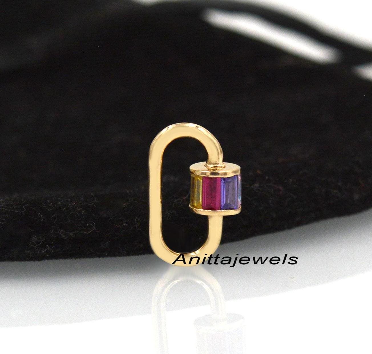 9K Gold Baguette Carabiner Lock: Pink Quartz Accent - View 7 - Anitta Jewels | SKU: etsy_1082906163 9K Gold Baguette Carabiner Lock: Pink Quartz Accent - View 7 - Anitta Jewels | SKU: etsy_1082906163