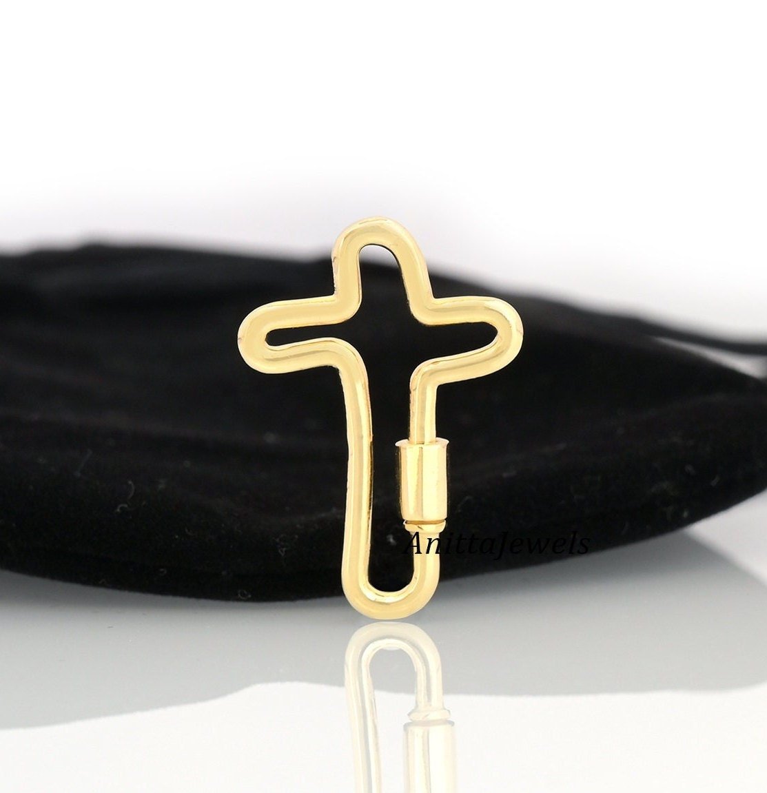 9K Gold Cross Carabiner Lock: Handmade Religious Jewelry (29x19 MM - View 2 - Anitta Jewels | SKU: etsy_832596511 9K Gold Cross Carabiner Lock: Handmade Religious Jewelry (29x19 MM - View 2 - Anitta Jewels | SKU: etsy_832596511