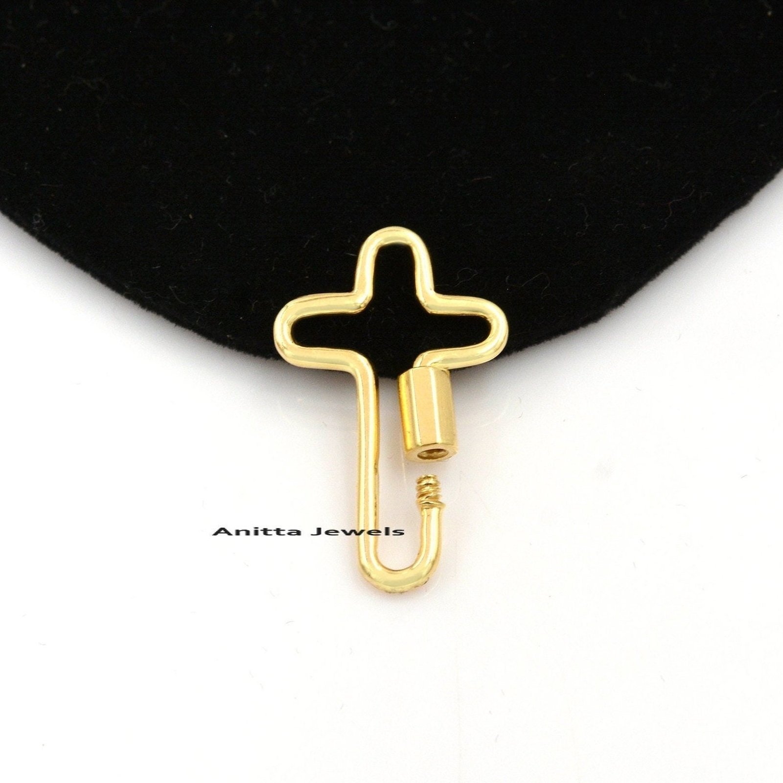 9K Gold Cross Carabiner Lock: Handmade Religious Jewelry (29x19 MM - View 4 - Anitta Jewels | SKU: etsy_832596511 9K Gold Cross Carabiner Lock: Handmade Religious Jewelry (29x19 MM - View 4 - Anitta Jewels | SKU: etsy_832596511
