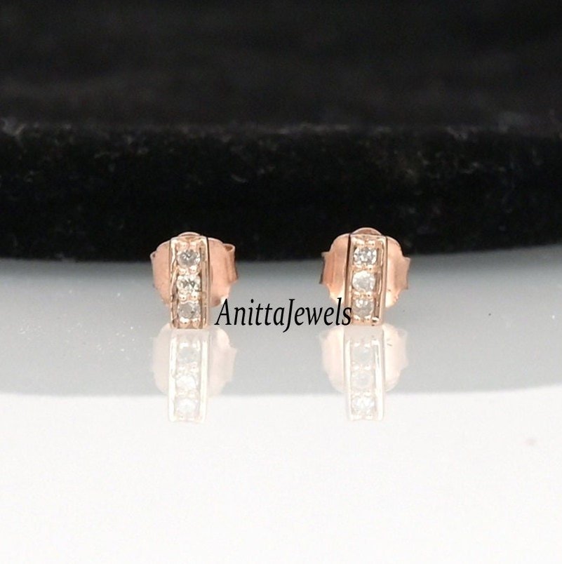 9K Gold Diamond Bar Stud Earrings - Anitta Jewels | SKU: etsy_1117940784 9K Gold Diamond Bar Stud Earrings - Anitta Jewels | SKU: etsy_1117940784