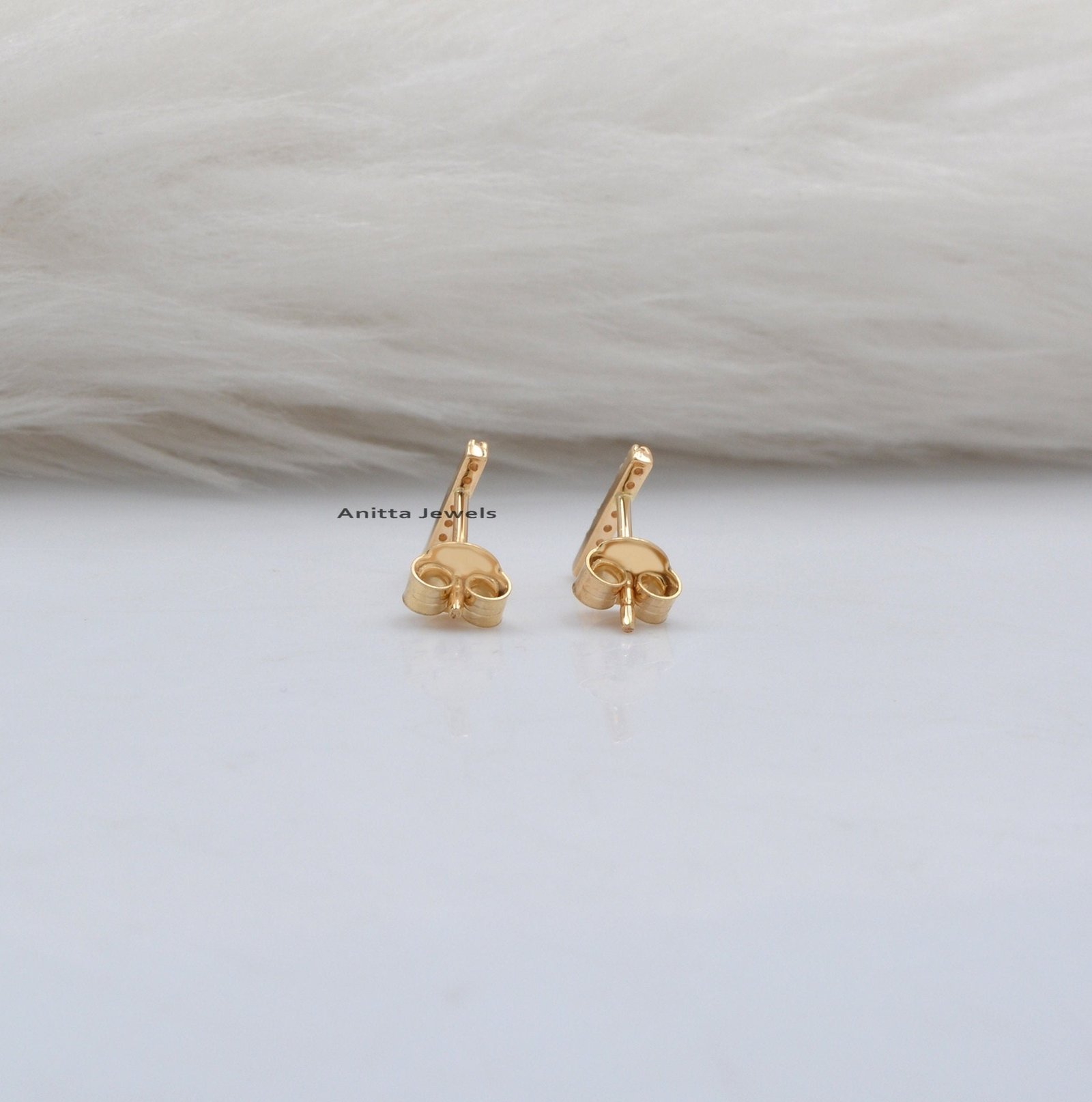 9K Gold Diamond Bar Stud Earrings - View 5 - Anitta Jewels | SKU: etsy_1117940784 9K Gold Diamond Bar Stud Earrings - View 5 - Anitta Jewels | SKU: etsy_1117940784
