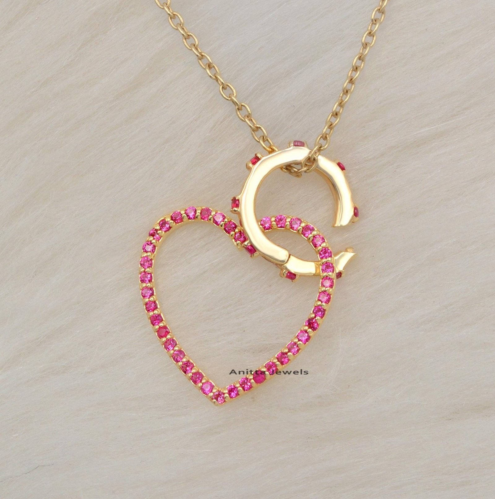 9K Gold Heart Pendant Necklace: Turquoise Link Lock, 18 Inch Chain - Anitta Jewels | SKU: etsy_1108907447 9K Gold Heart Pendant Necklace: Turquoise Link Lock, 18 Inch Chain - Anitta Jewels | SKU: etsy_1108907447
