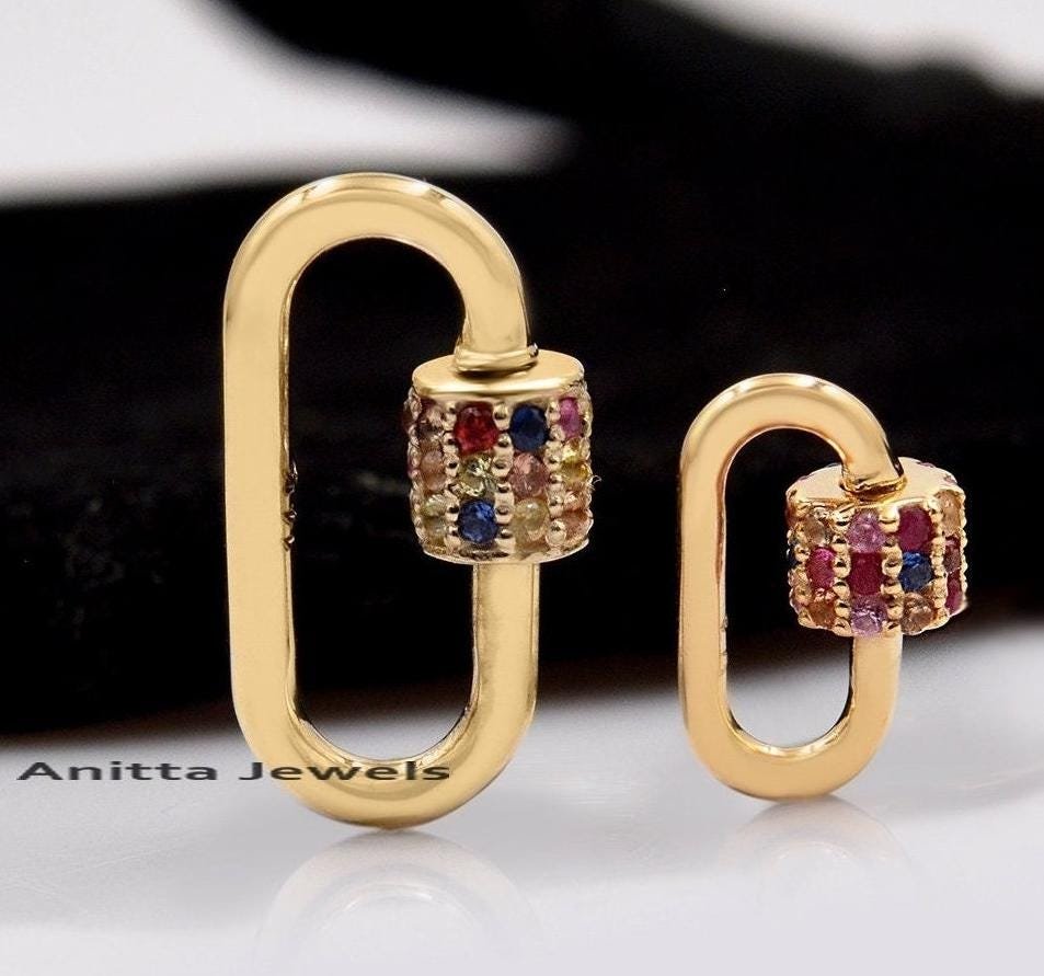 9K Gold Multi Sapphire Carabiner Lock - Handmade Gemstone Clasp - Anitta Jewels | SKU: etsy_942294400 9K Gold Multi Sapphire Carabiner Lock - Handmade Gemstone Clasp - Anitta Jewels | SKU: etsy_942294400