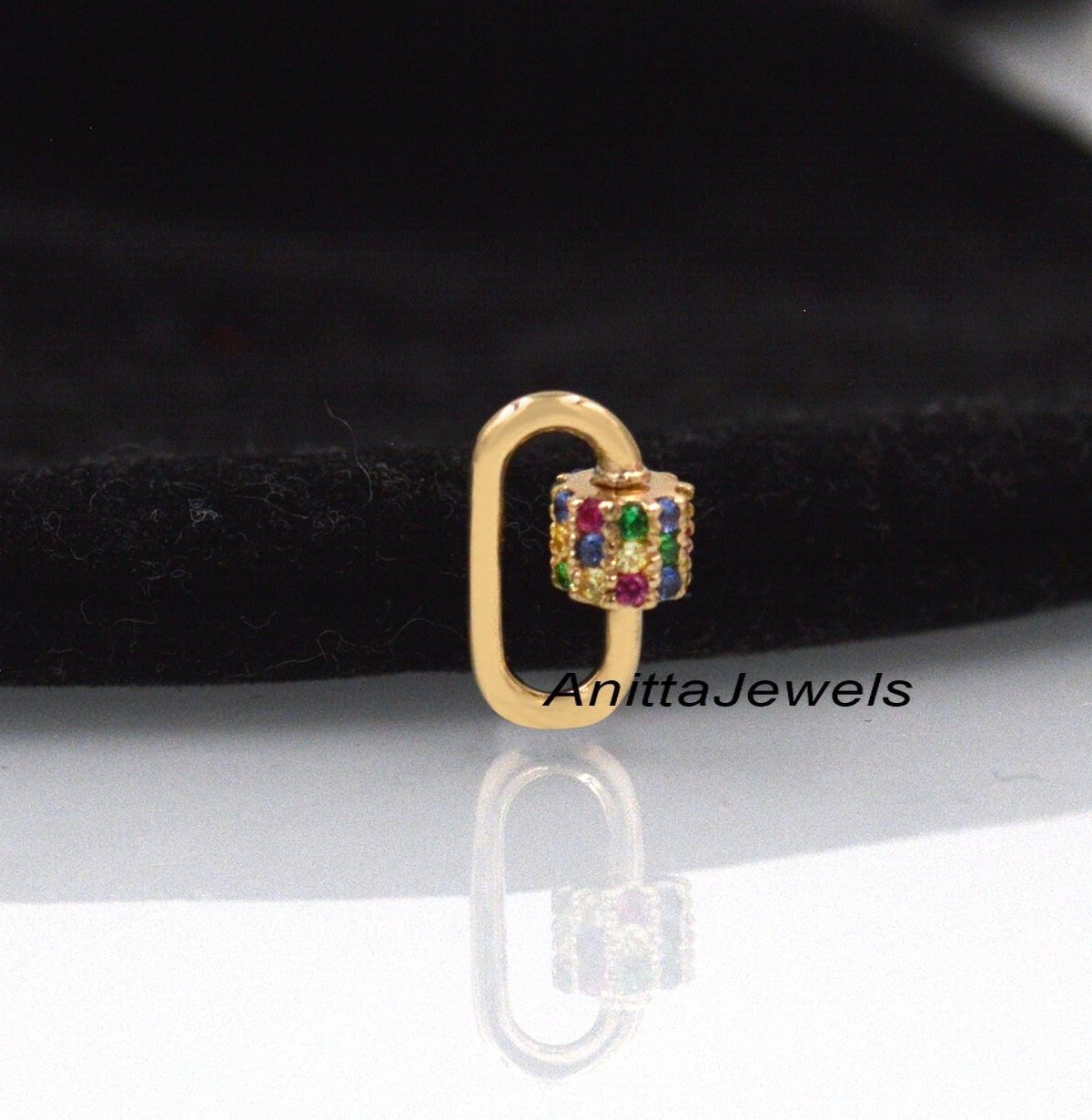 9K Gold Multi Sapphire Carabiner Lock - Handmade Gemstone Clasp - View 2 - Anitta Jewels | SKU: etsy_942294400 9K Gold Multi Sapphire Carabiner Lock - Handmade Gemstone Clasp - View 2 - Anitta Jewels | SKU: etsy_942294400