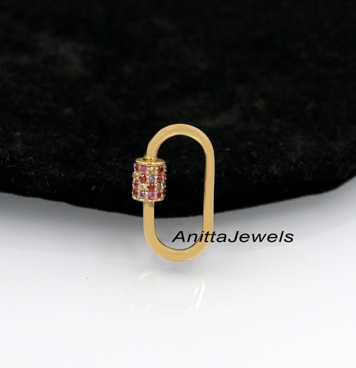 9K Gold Multi Sapphire Carabiner Lock - Handmade Gemstone Clasp - View 3 - Anitta Jewels | SKU: etsy_942294400 9K Gold Multi Sapphire Carabiner Lock - Handmade Gemstone Clasp - View 3 - Anitta Jewels | SKU: etsy_942294400