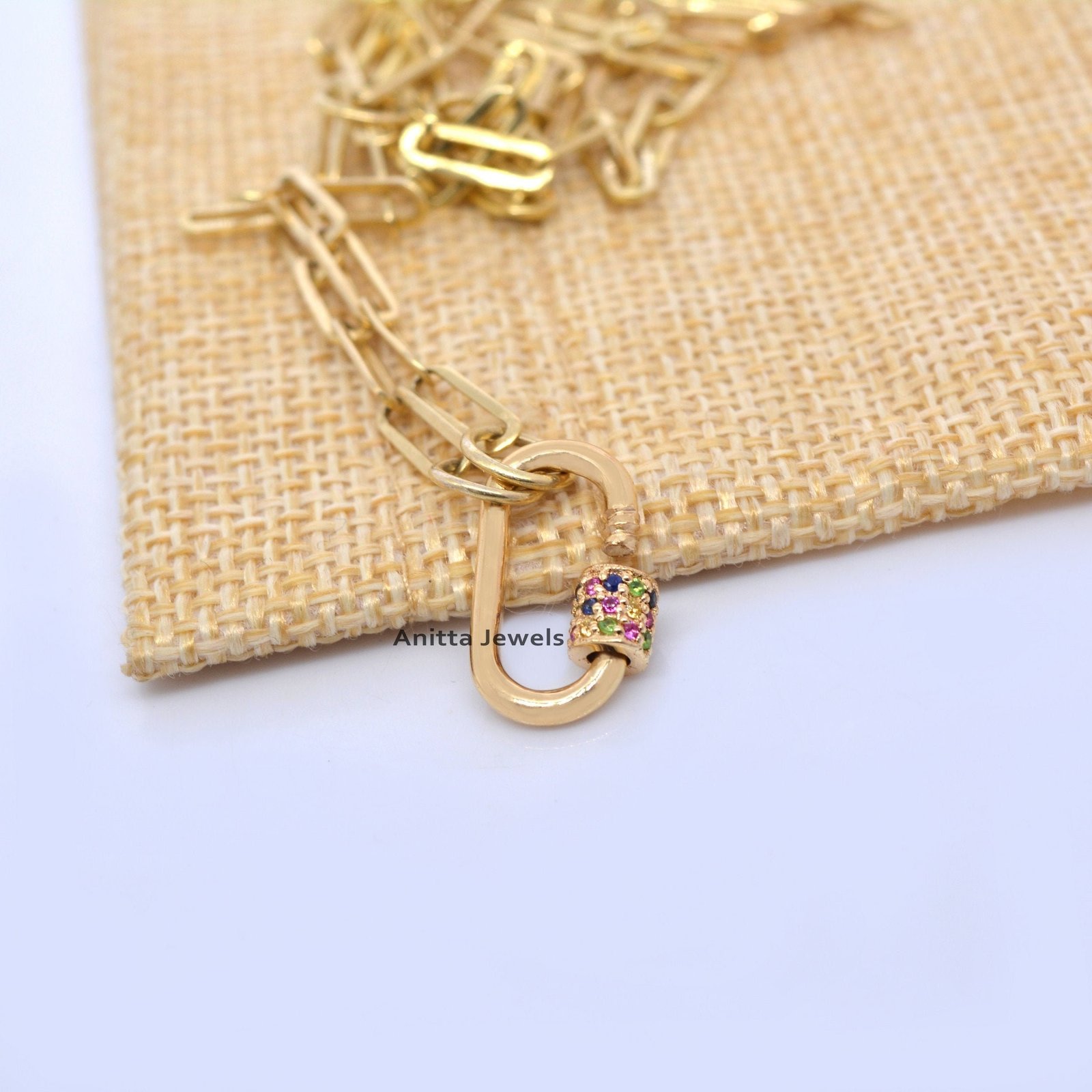 9K Gold Multi Sapphire Carabiner Lock - Handmade Gemstone Clasp - View 4 - Anitta Jewels | SKU: etsy_942294400 9K Gold Multi Sapphire Carabiner Lock - Handmade Gemstone Clasp - View 4 - Anitta Jewels | SKU: etsy_942294400