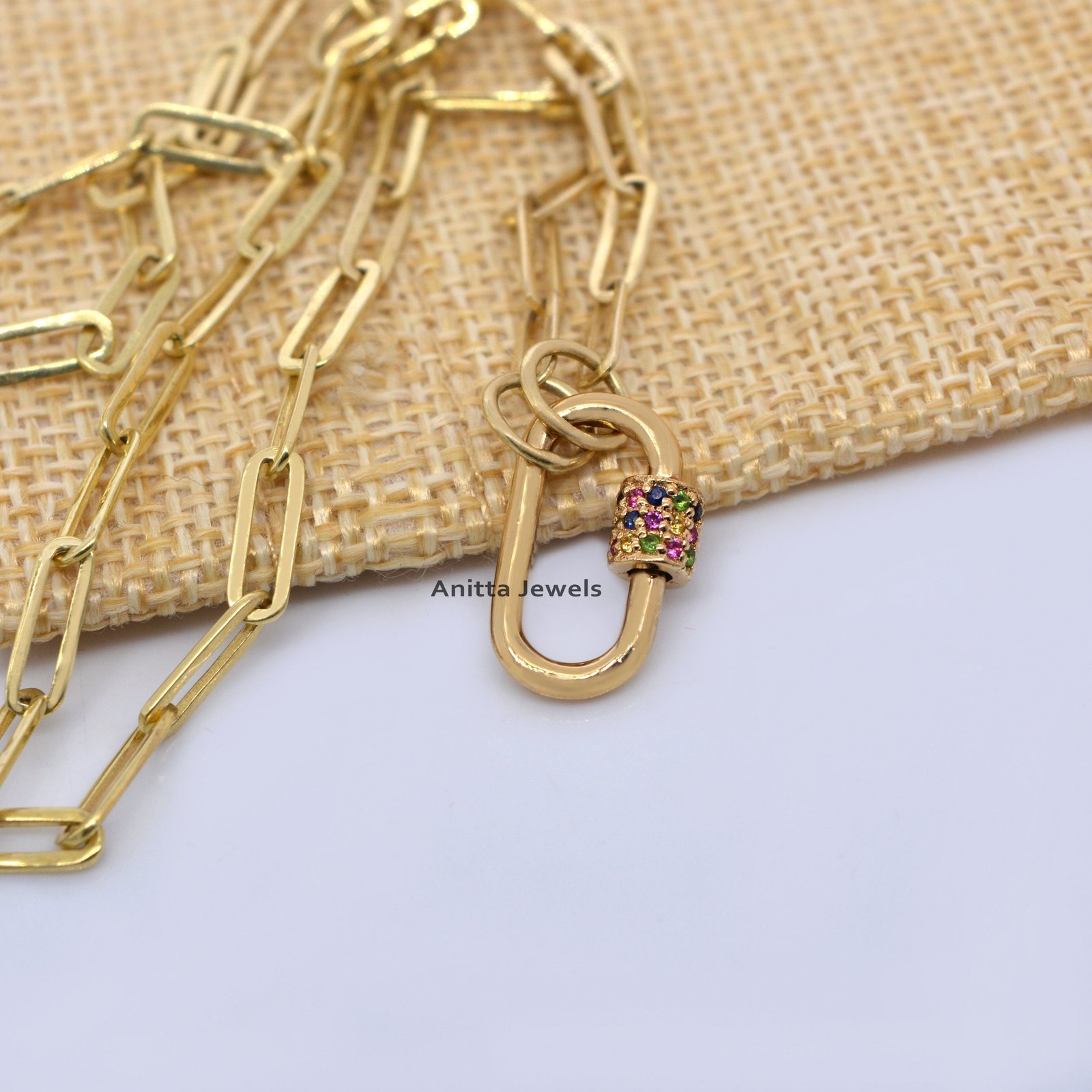 9K Gold Multi Sapphire Carabiner Lock - Handmade Gemstone Clasp - View 5 - Anitta Jewels | SKU: etsy_942294400 9K Gold Multi Sapphire Carabiner Lock - Handmade Gemstone Clasp - View 5 - Anitta Jewels | SKU: etsy_942294400