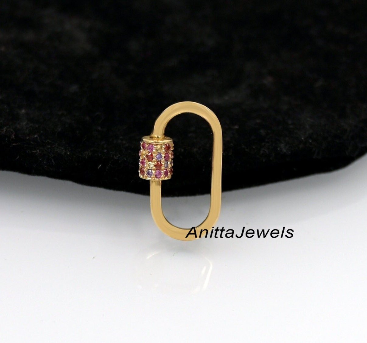 9K Gold Multi Sapphire Carabiner Lock - Handmade Gemstone Clasp - View 6 - Anitta Jewels | SKU: etsy_942294400 9K Gold Multi Sapphire Carabiner Lock - Handmade Gemstone Clasp - View 6 - Anitta Jewels | SKU: etsy_942294400