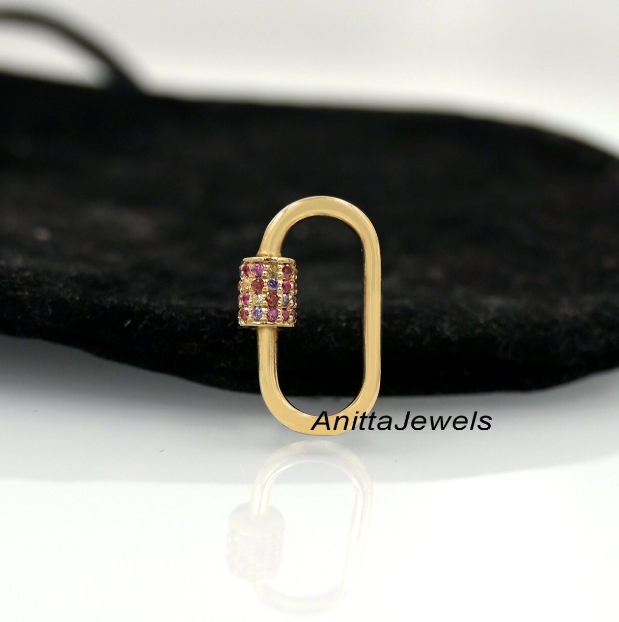 9K Gold Multi Sapphire Carabiner Lock - Handmade Gemstone Clasp - View 7 - Anitta Jewels | SKU: etsy_942294400 9K Gold Multi Sapphire Carabiner Lock - Handmade Gemstone Clasp - View 7 - Anitta Jewels | SKU: etsy_942294400