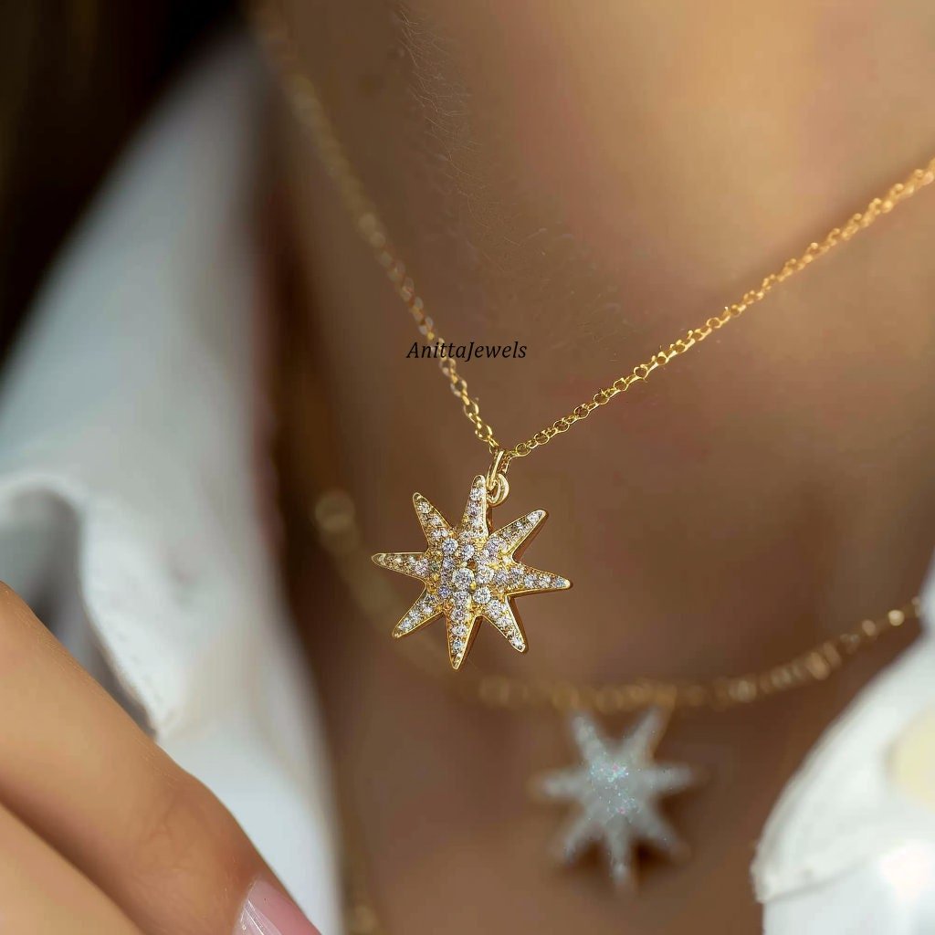9K Gold Plated Starburst Pendant: CZ Sterling Silver Charm - Anitta Jewels | SKU: etsy_1725866816 9K Gold Plated Starburst Pendant: CZ Sterling Silver Charm - Anitta Jewels | SKU: etsy_1725866816