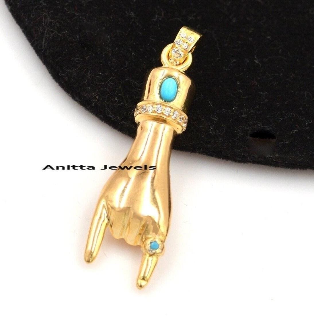 9k Gold Turquoise Figa Hand Pendant: Gemstone Amulet - Anitta Jewels | SKU: etsy_960895245 9k Gold Turquoise Figa Hand Pendant: Gemstone Amulet - Anitta Jewels | SKU: etsy_960895245