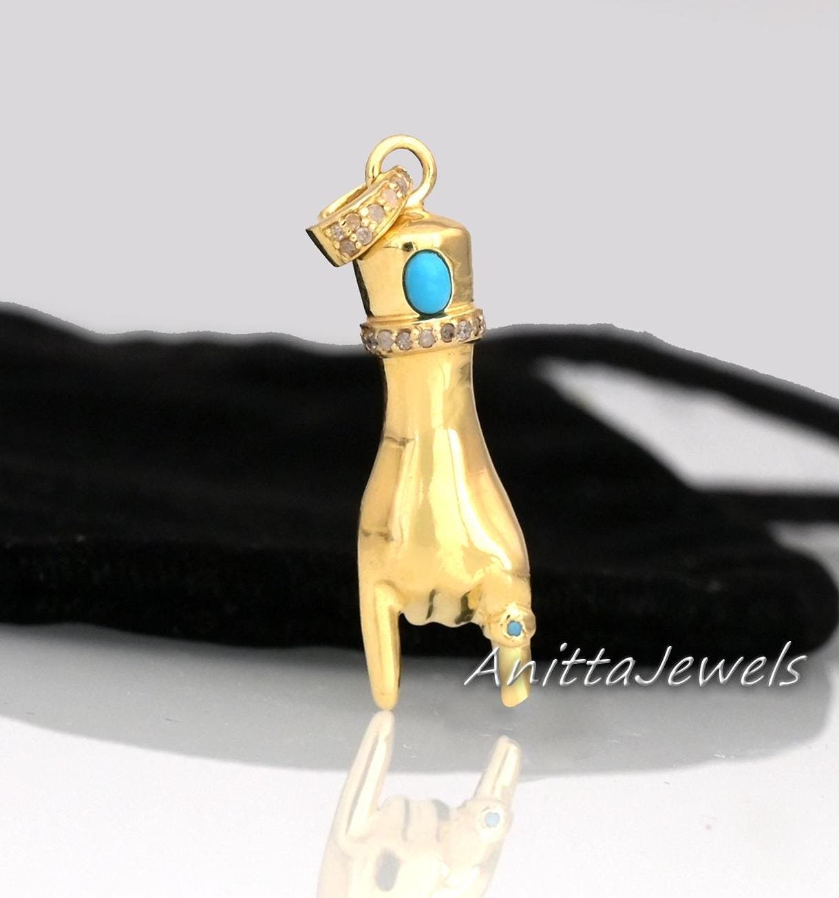 9k Gold Turquoise Figa Hand Pendant: Gemstone Amulet - View 6 - Anitta Jewels | SKU: etsy_960895245 9k Gold Turquoise Figa Hand Pendant: Gemstone Amulet - View 6 - Anitta Jewels | SKU: etsy_960895245