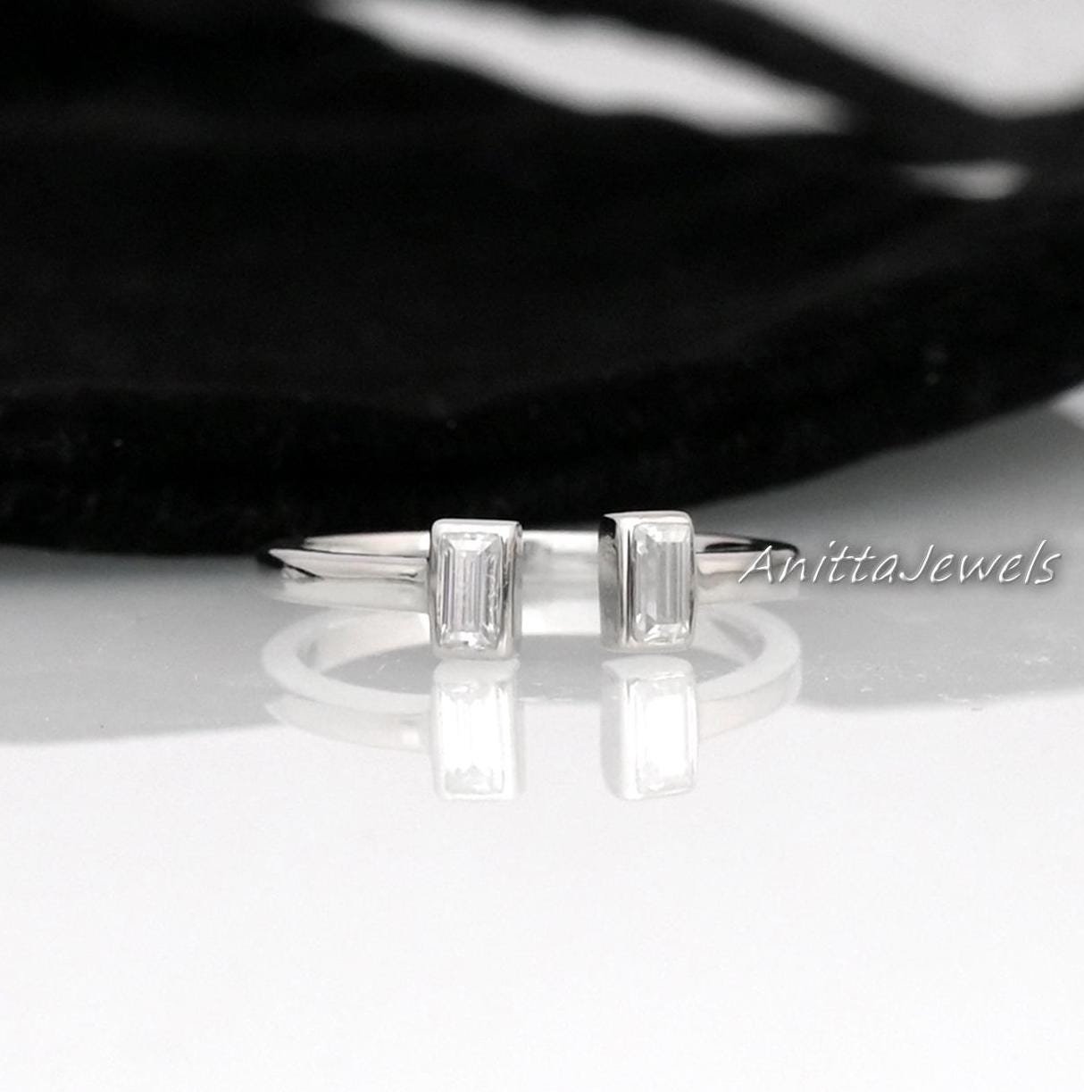 Baguette Diamond Cuff Ring: Sterling Silver Open Wedding Band - View 2 - Anitta Jewels | SKU: etsy_1781700925 Baguette Diamond Cuff Ring: Sterling Silver Open Wedding Band - View 2 - Anitta Jewels | SKU: etsy_1781700925
