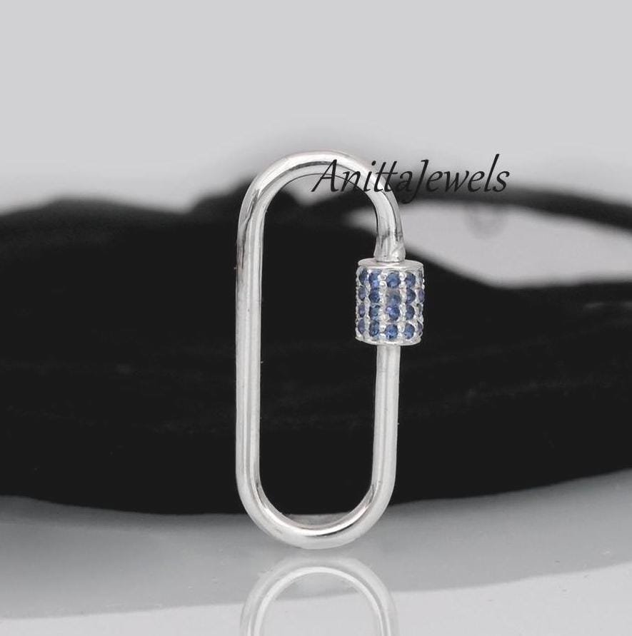 Blue Sapphire 925 Silver Carabiner Lock: Handmade Jewelry Pendant (30MM) - Anitta Jewels | SKU: etsy_919009076 Blue Sapphire 925 Silver Carabiner Lock: Handmade Jewelry Pendant (30MM) - Anitta Jewels | SKU: etsy_919009076