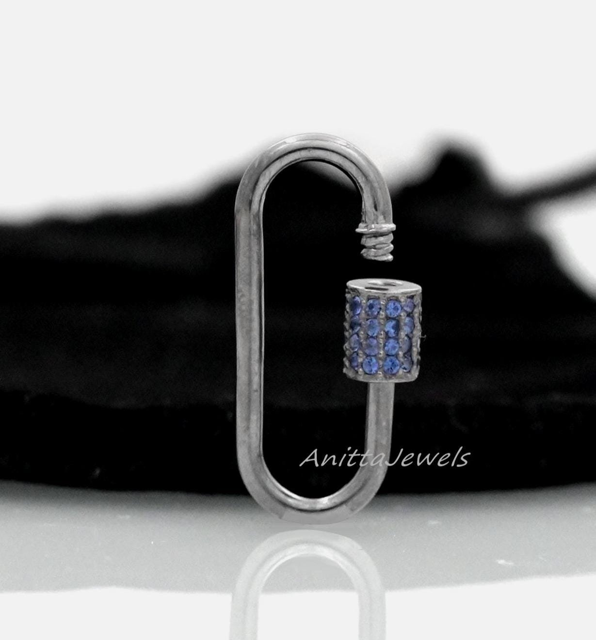 Blue Sapphire 925 Silver Carabiner Lock: Handmade Jewelry Pendant (30MM) - View 3 - Anitta Jewels | SKU: etsy_919009076 Blue Sapphire 925 Silver Carabiner Lock: Handmade Jewelry Pendant (30MM) - View 3 - Anitta Jewels | SKU: etsy_919009076