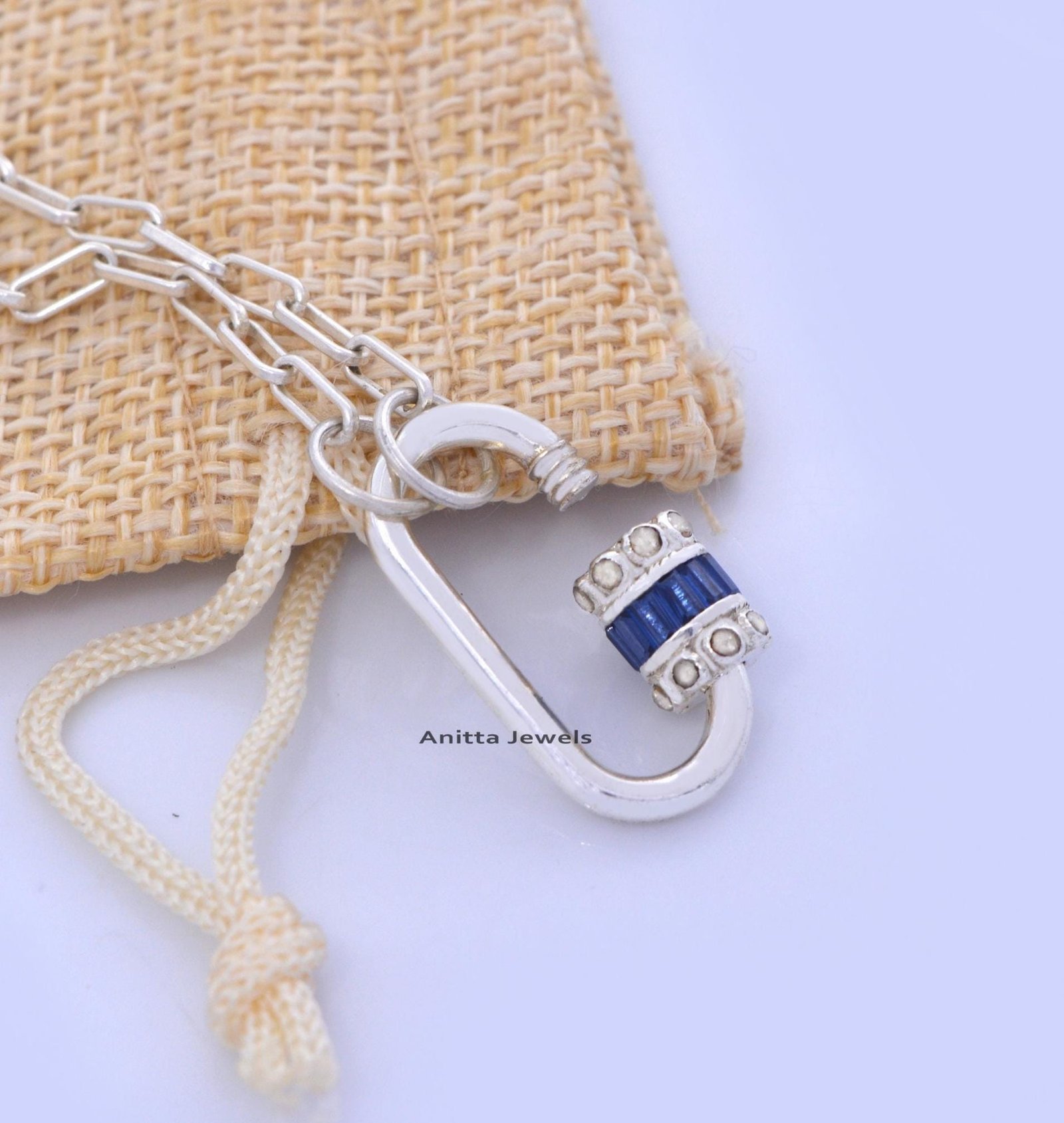 Blue Sapphire Baguette Carabiner Lock Necklace, 925 Silver, Pave Diamond - Anitta Jewels | SKU: etsy_921811829 Blue Sapphire Baguette Carabiner Lock Necklace, 925 Silver, Pave Diamond - Anitta Jewels | SKU: etsy_921811829