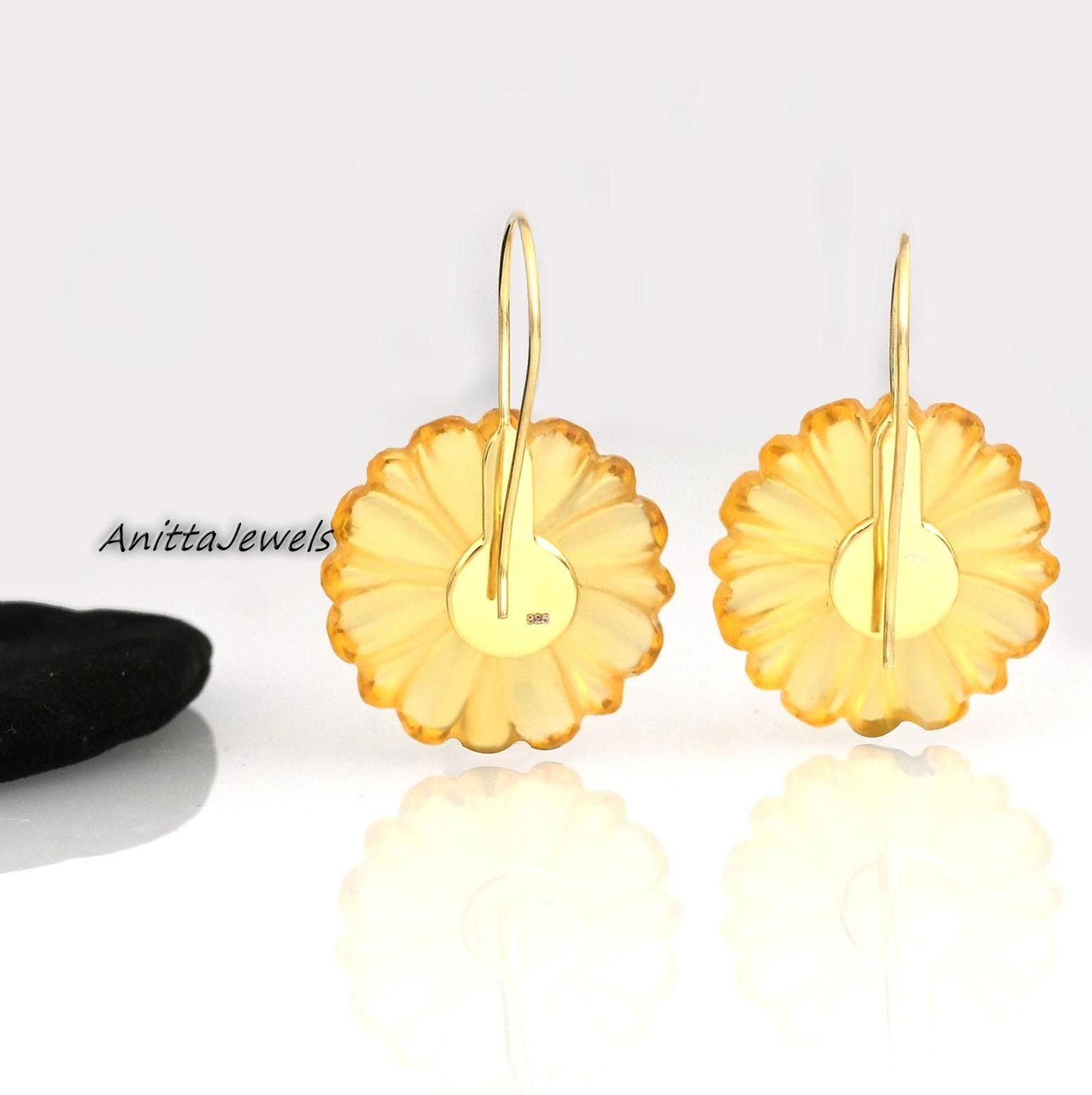 Carved Lapis Flower Earrings: 925 Silver Gemstone Dangle - View 2 - Anitta Jewels | SKU: etsy_1507462871 Carved Lapis Flower Earrings: 925 Silver Gemstone Dangle - View 2 - Anitta Jewels | SKU: etsy_1507462871