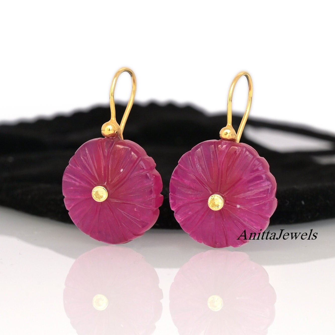 Carved Lapis Flower Earrings: 925 Silver Gemstone Dangle - View 3 - Anitta Jewels | SKU: etsy_1507462871 Carved Lapis Flower Earrings: 925 Silver Gemstone Dangle - View 3 - Anitta Jewels | SKU: etsy_1507462871