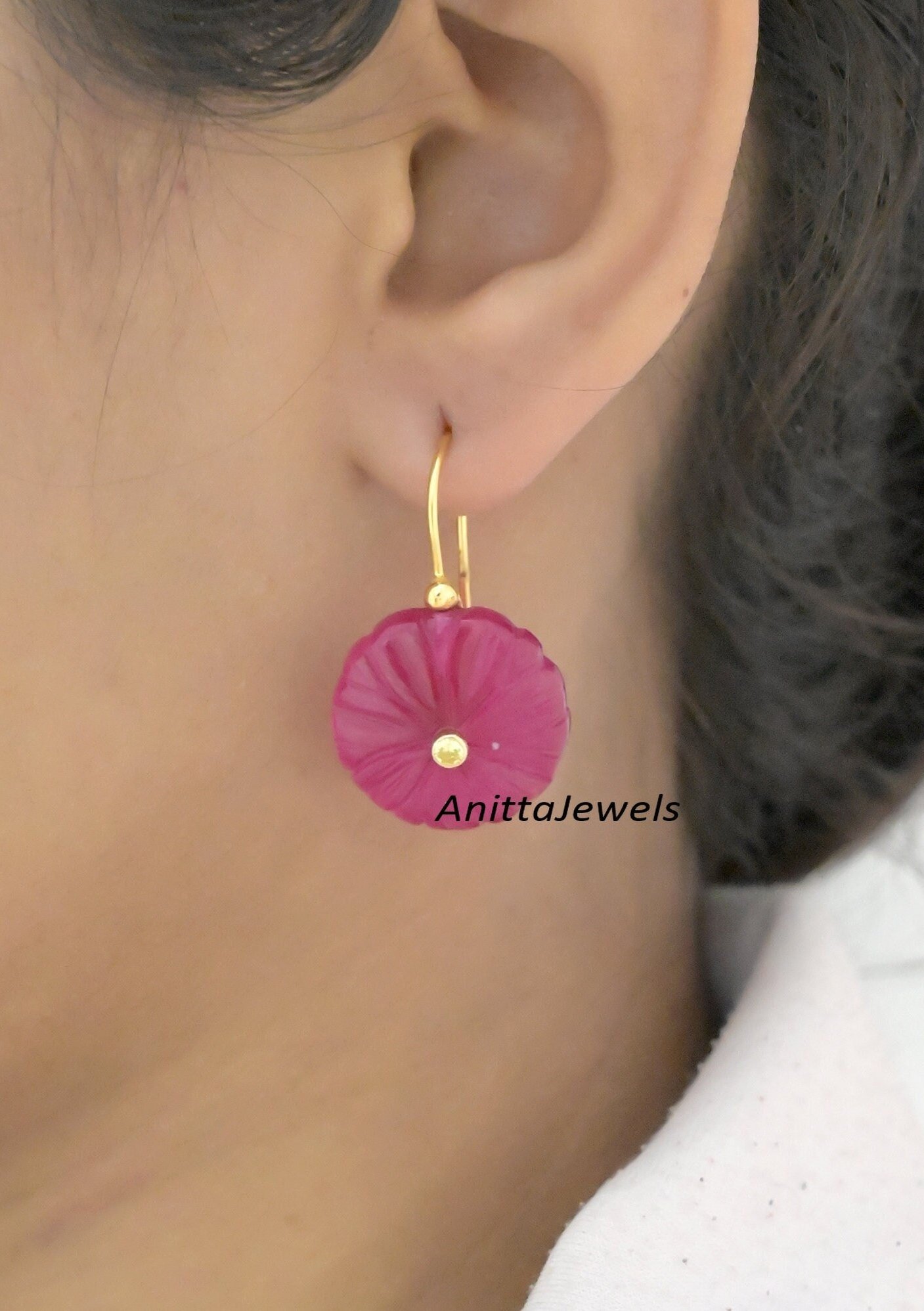 Carved Lapis Flower Earrings: 925 Silver Gemstone Dangle - View 4 - Anitta Jewels | SKU: etsy_1507462871 Carved Lapis Flower Earrings: 925 Silver Gemstone Dangle - View 4 - Anitta Jewels | SKU: etsy_1507462871