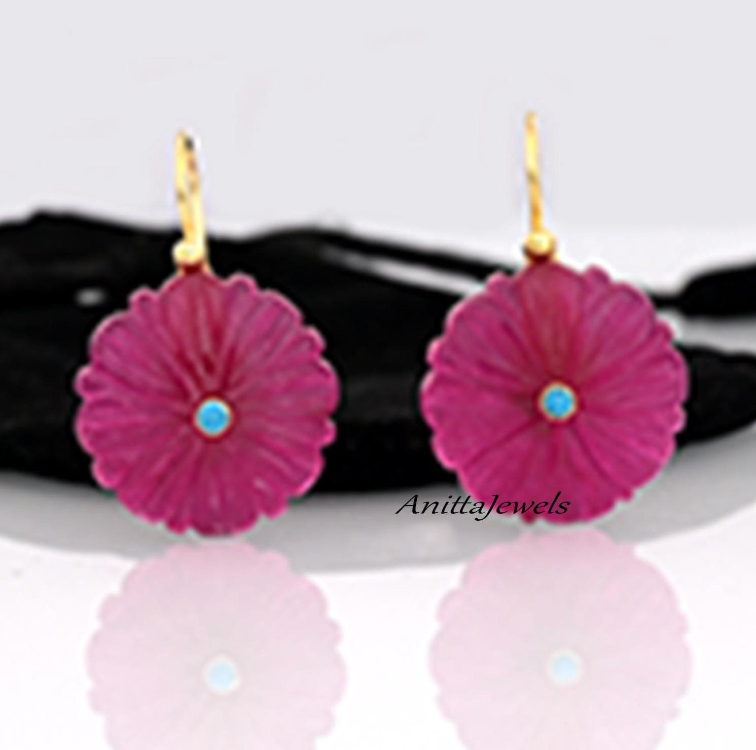 Carved Lapis Flower Earrings: 925 Silver Gemstone Dangle - View 7 - Anitta Jewels | SKU: etsy_1507462871 Carved Lapis Flower Earrings: 925 Silver Gemstone Dangle - View 7 - Anitta Jewels | SKU: etsy_1507462871
