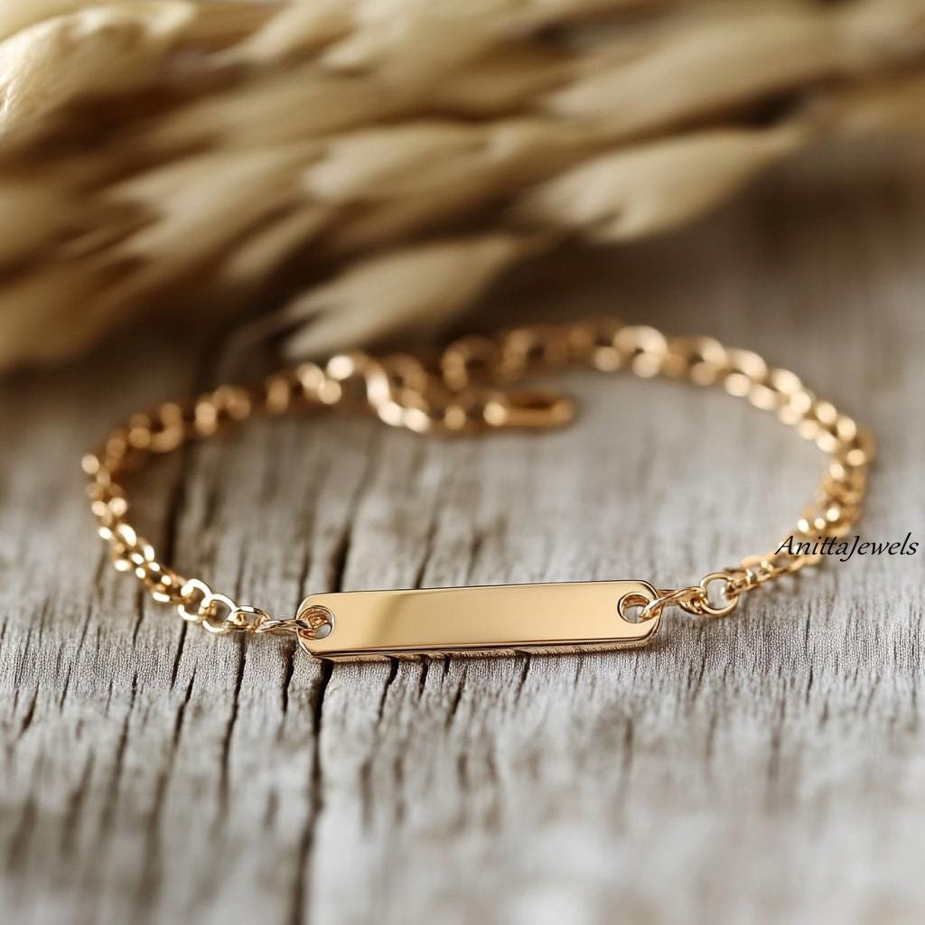 Custom Engraved Sterling Silver Mini Bar Bracelet - Personalized ID Jewelry - Anitta Jewels | SKU: etsy_1765513548 Custom Engraved Sterling Silver Mini Bar Bracelet - Personalized ID Jewelry - Anitta Jewels | SKU: etsy_1765513548