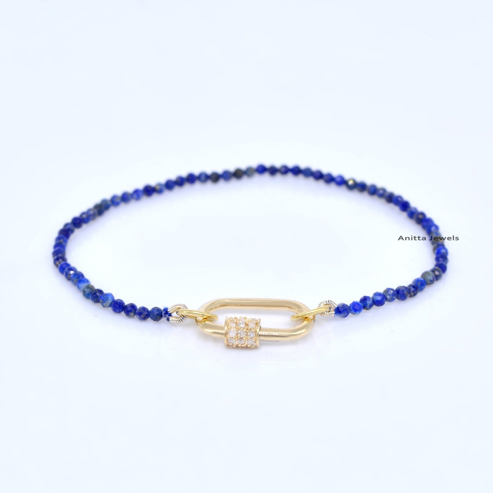 Diamond Carabiner Bracelet: Black Spinel Beads, 14k Gold Lock - View 2 - Anitta Jewels | SKU: etsy_1026091746 Diamond Carabiner Bracelet: Black Spinel Beads, 14k Gold Lock - View 2 - Anitta Jewels | SKU: etsy_1026091746
