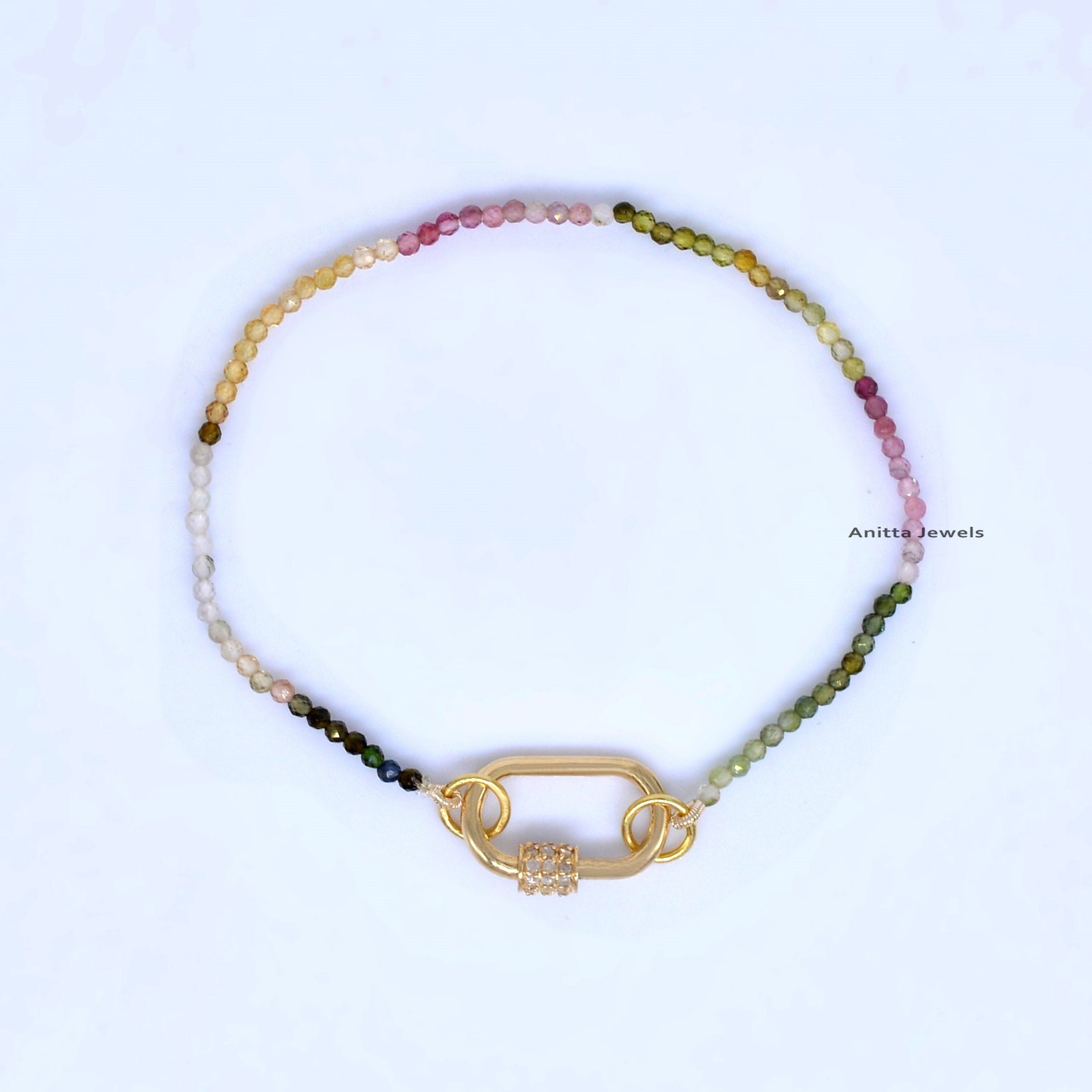 Diamond Carabiner Bracelet: Black Spinel Beads, 14k Gold Lock - View 4 - Anitta Jewels | SKU: etsy_1026091746 Diamond Carabiner Bracelet: Black Spinel Beads, 14k Gold Lock - View 4 - Anitta Jewels | SKU: etsy_1026091746