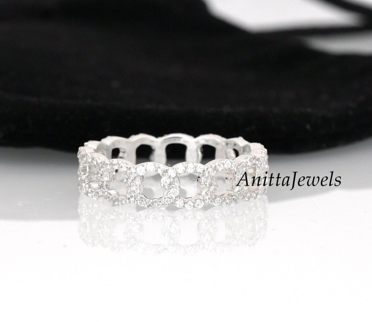 Diamond Curb Chain Ring: Handmade 925 Silver Band - Anitta Jewels | SKU: etsy_1173555655 Diamond Curb Chain Ring: Handmade 925 Silver Band - Anitta Jewels | SKU: etsy_1173555655