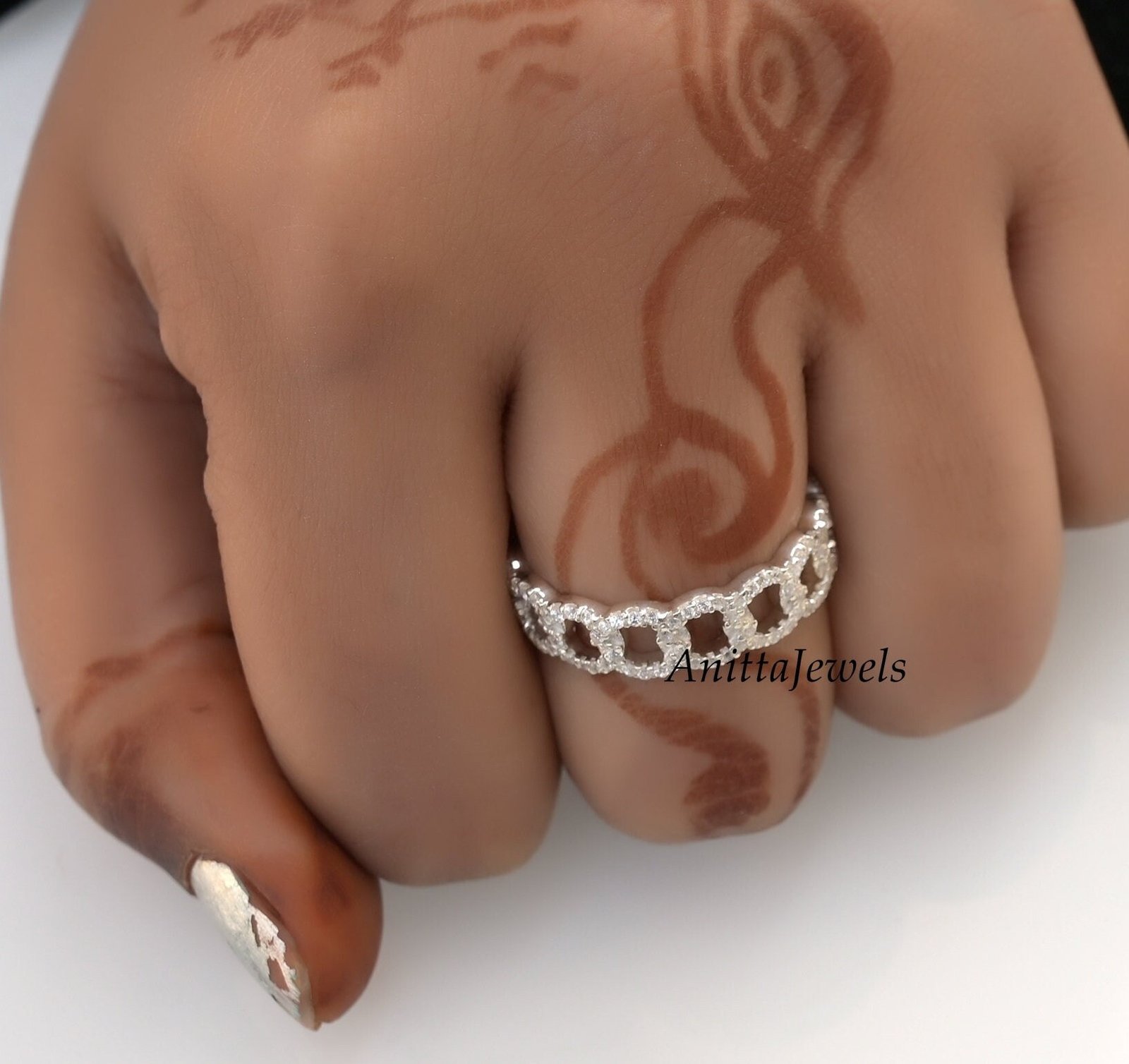 Diamond Curb Chain Ring: Handmade 925 Silver Band - View 4 - Anitta Jewels | SKU: etsy_1173555655 Diamond Curb Chain Ring: Handmade 925 Silver Band - View 4 - Anitta Jewels | SKU: etsy_1173555655