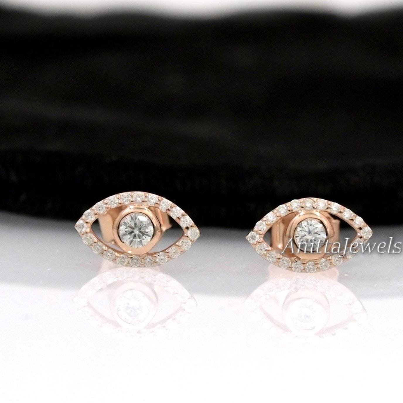 Diamond Evil Eye Stud Earrings: 925 Silver Protection Earrings - View 2 - Anitta Jewels | SKU: etsy_1811306517 Diamond Evil Eye Stud Earrings: 925 Silver Protection Earrings - View 2 - Anitta Jewels | SKU: etsy_1811306517