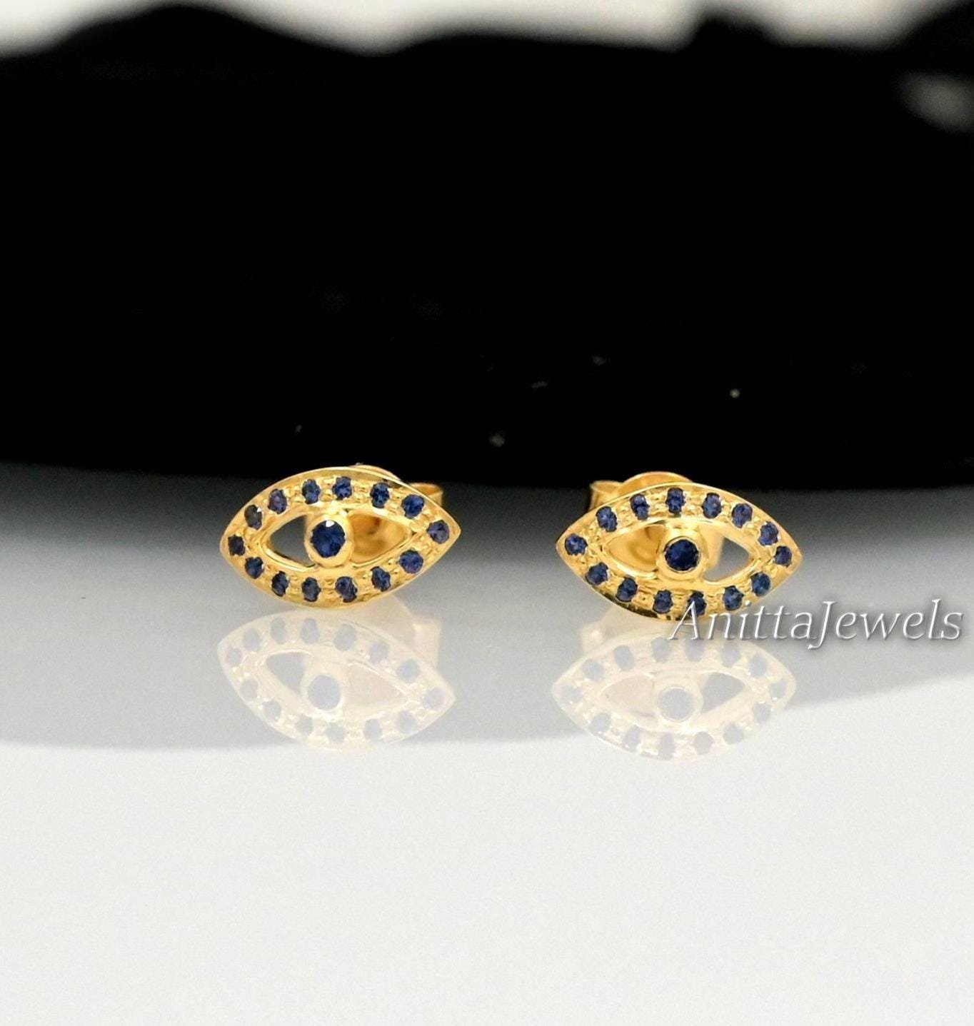 Diamond Evil Eye Stud Earrings: 925 Silver Protection Earrings - View 5 - Anitta Jewels | SKU: etsy_1811306517 Diamond Evil Eye Stud Earrings: 925 Silver Protection Earrings - View 5 - Anitta Jewels | SKU: etsy_1811306517