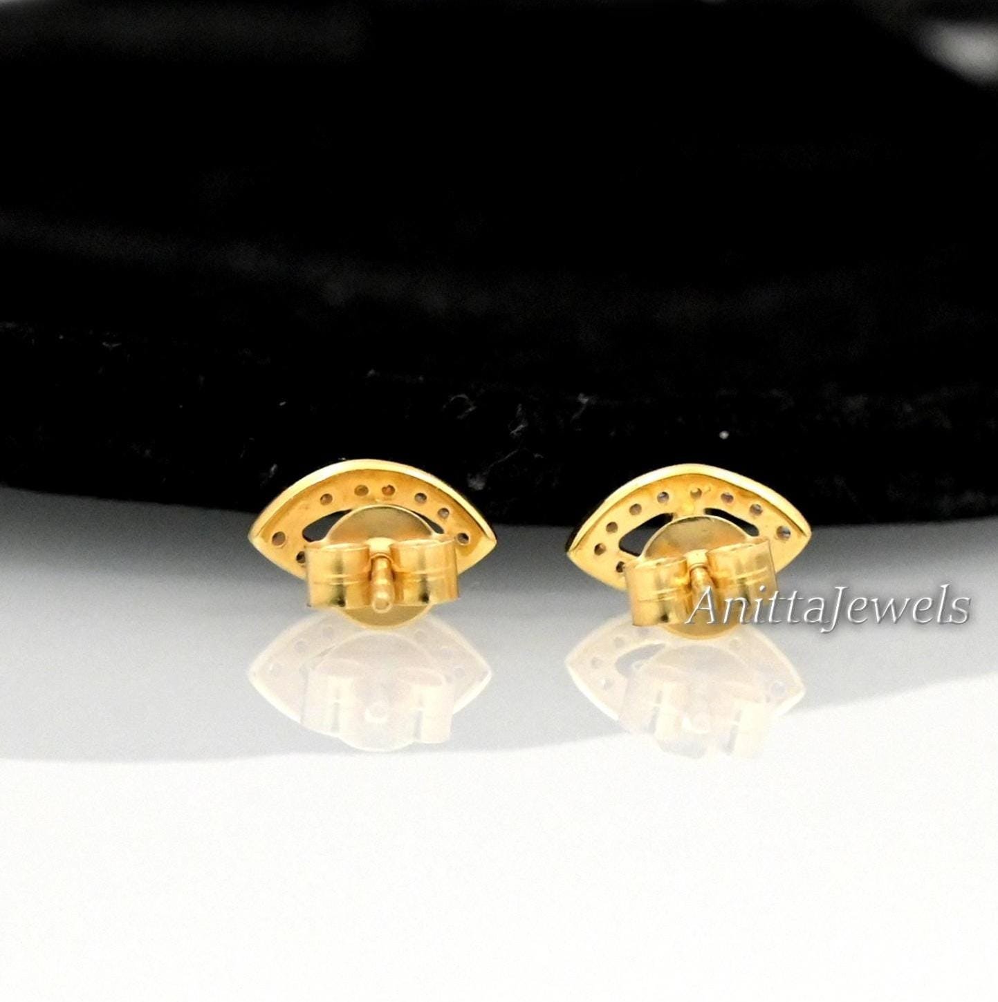 Diamond Evil Eye Stud Earrings: 925 Silver Protection Earrings - View 6 - Anitta Jewels | SKU: etsy_1811306517 Diamond Evil Eye Stud Earrings: 925 Silver Protection Earrings - View 6 - Anitta Jewels | SKU: etsy_1811306517