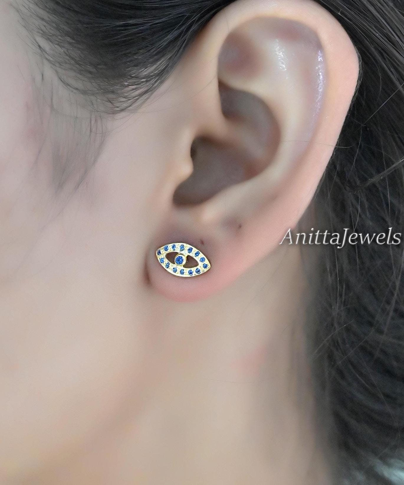 Diamond Evil Eye Stud Earrings: 925 Silver Protection Earrings - View 7 - Anitta Jewels | SKU: etsy_1811306517 Diamond Evil Eye Stud Earrings: 925 Silver Protection Earrings - View 7 - Anitta Jewels | SKU: etsy_1811306517