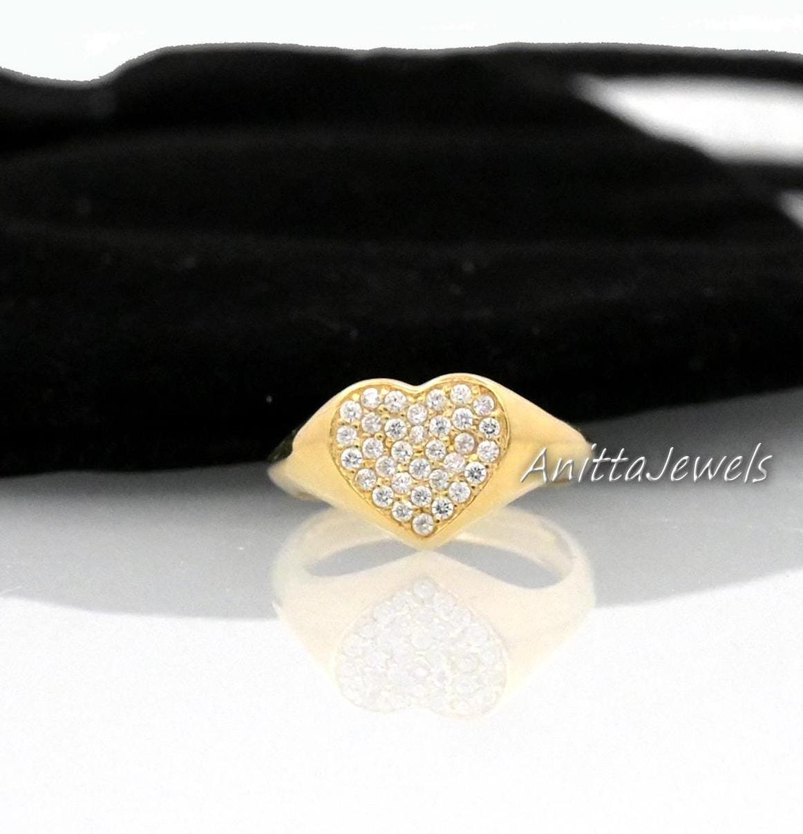 Diamond Heart Signet Ring: 925 Silver, Pave Setting - View 2 - Anitta Jewels | SKU: etsy_1754694184 Diamond Heart Signet Ring: 925 Silver, Pave Setting - View 2 - Anitta Jewels | SKU: etsy_1754694184