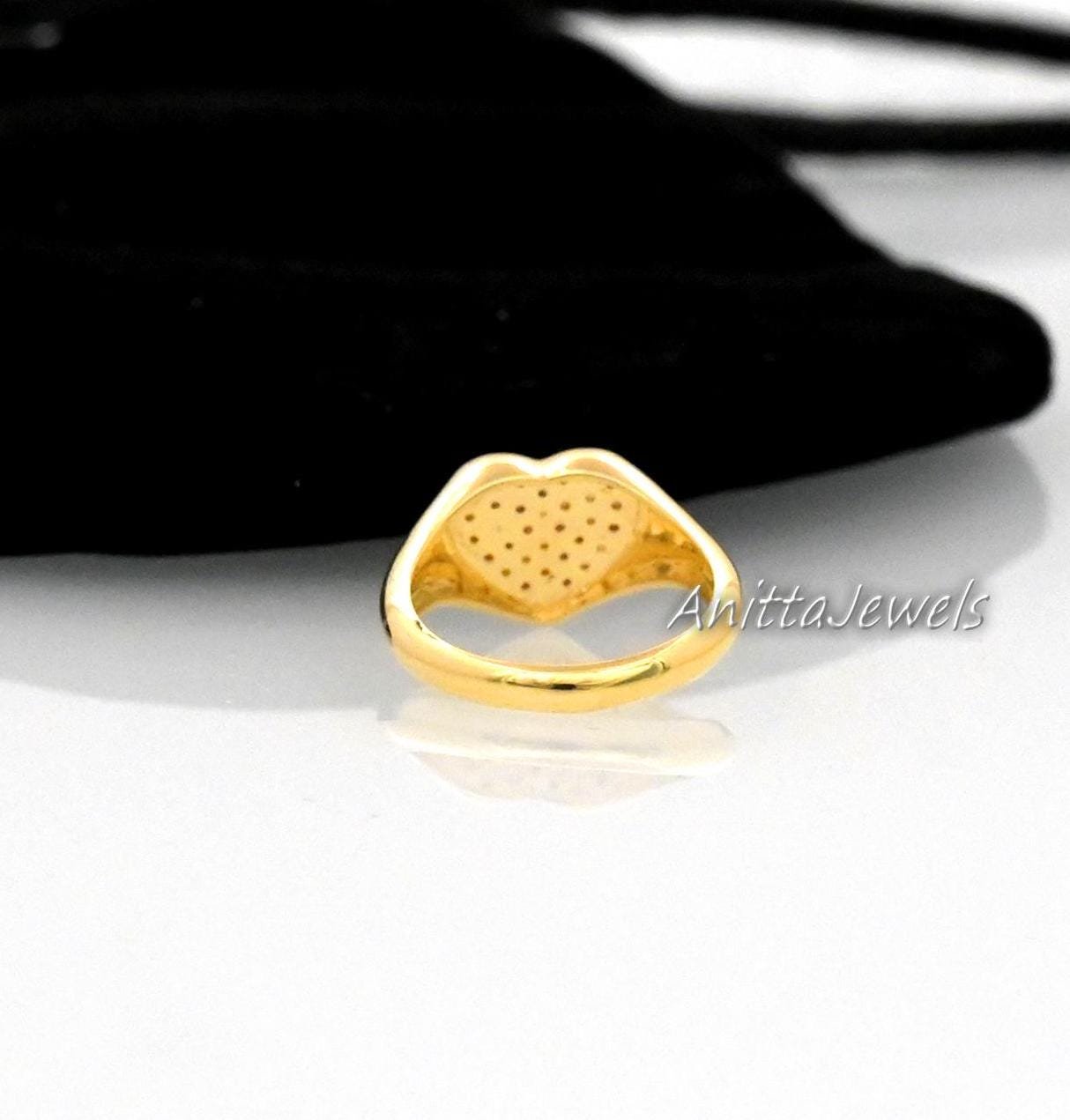 Diamond Heart Signet Ring: 925 Silver, Pave Setting - View 3 - Anitta Jewels | SKU: etsy_1754694184 Diamond Heart Signet Ring: 925 Silver, Pave Setting - View 3 - Anitta Jewels | SKU: etsy_1754694184