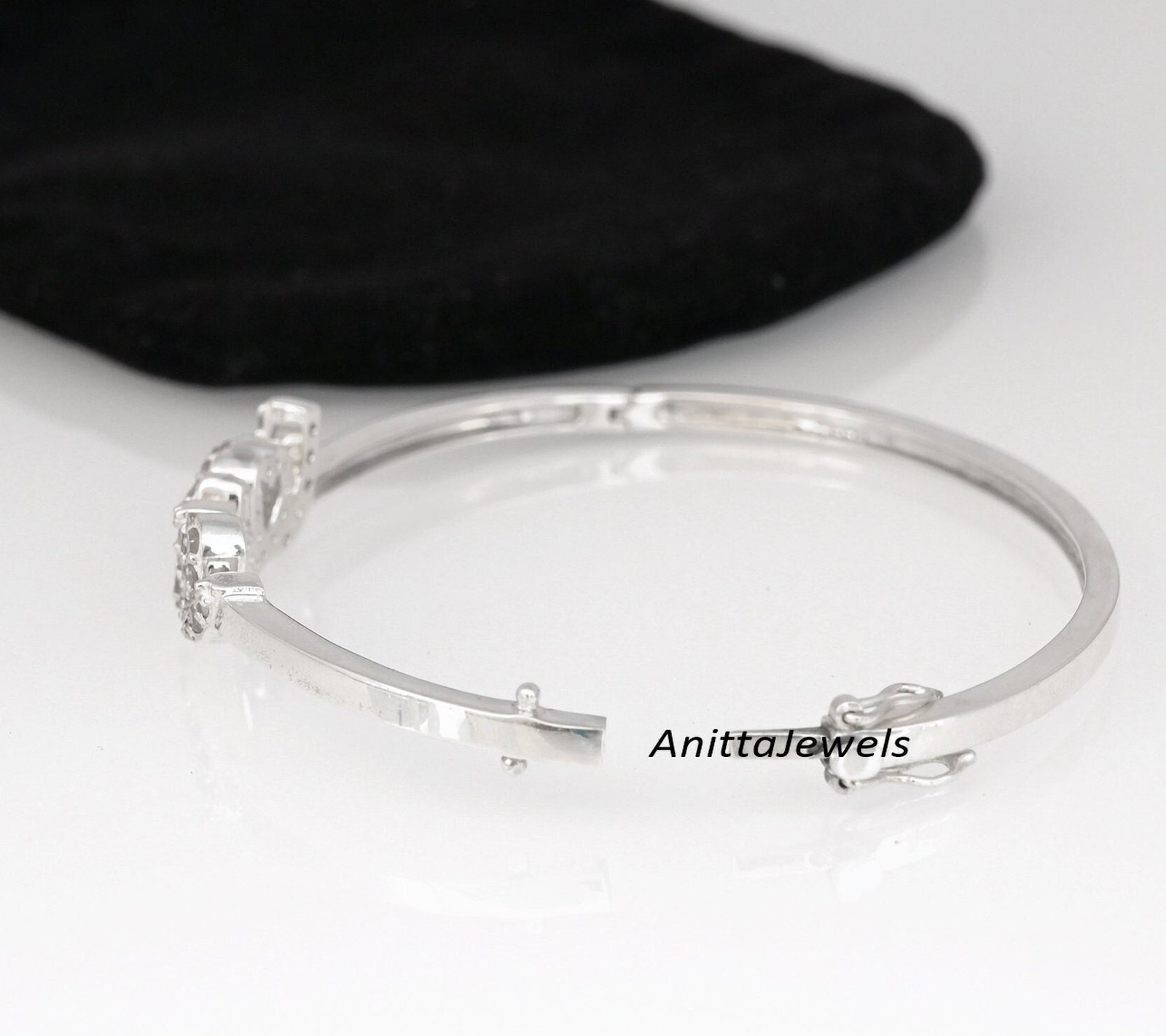 Diamond Initial Love Bangle: 925 Sterling Silver, Handmade - View 3 - Anitta Jewels | SKU: etsy_1149491845 Diamond Initial Love Bangle: 925 Sterling Silver, Handmade - View 3 - Anitta Jewels | SKU: etsy_1149491845