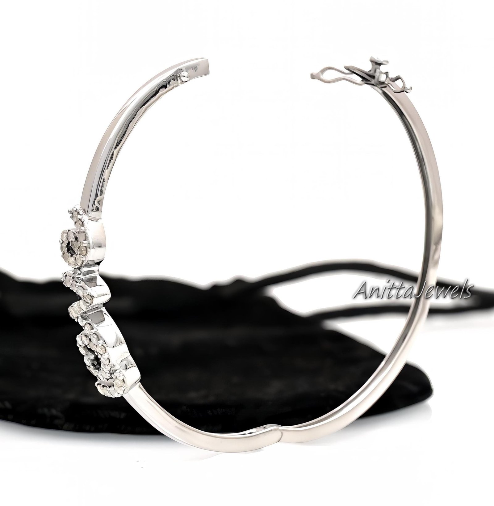 Diamond Initial Love Bangle: 925 Sterling Silver, Handmade - View 7 - Anitta Jewels | SKU: etsy_1149491845 Diamond Initial Love Bangle: 925 Sterling Silver, Handmade - View 7 - Anitta Jewels | SKU: etsy_1149491845