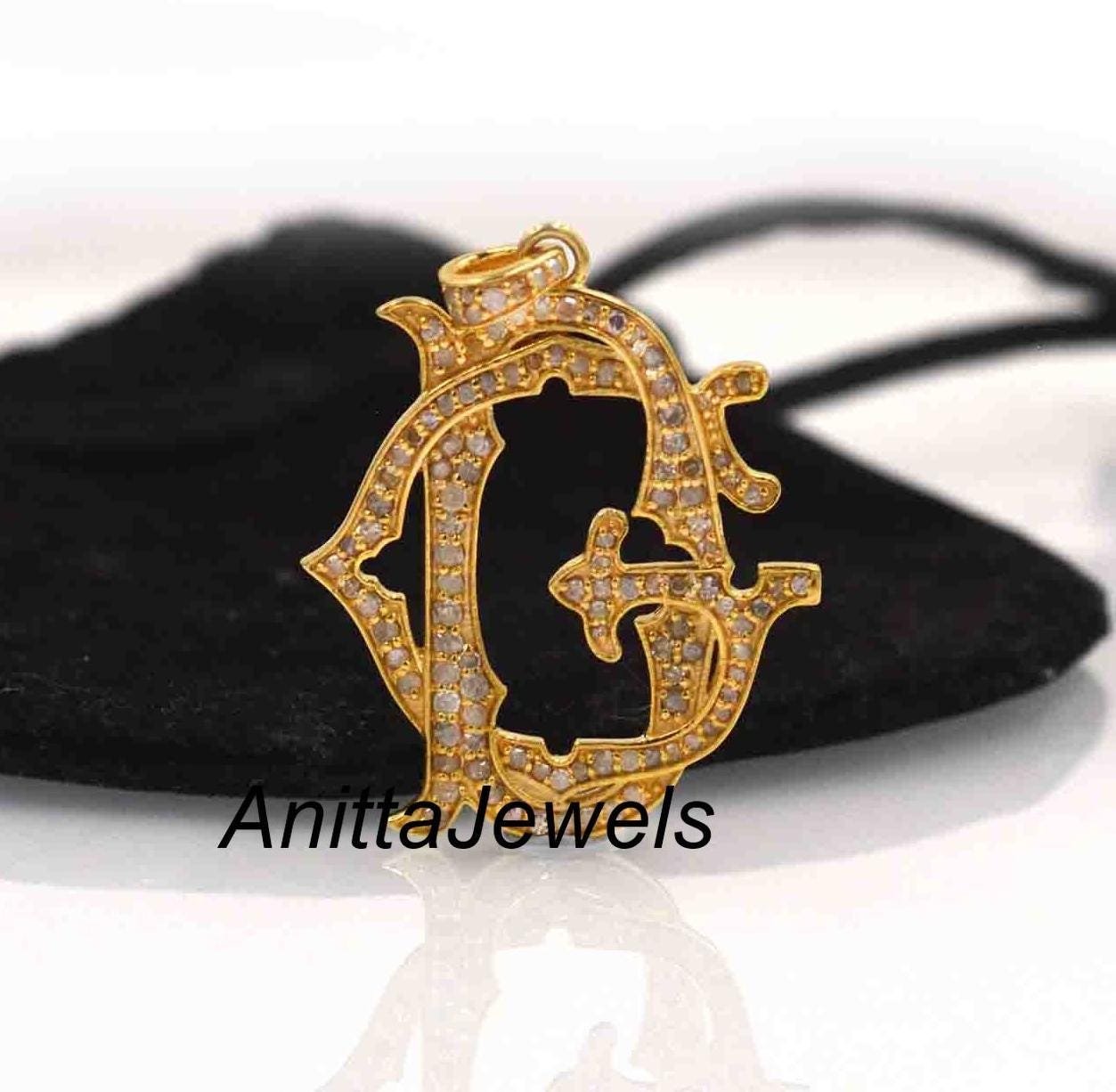 Diamond Monogram Pendant: Custom 925 Silver Alphabet Jewelry - View 2 - Anitta Jewels | SKU: etsy_1088458993 Diamond Monogram Pendant: Custom 925 Silver Alphabet Jewelry - View 2 - Anitta Jewels | SKU: etsy_1088458993