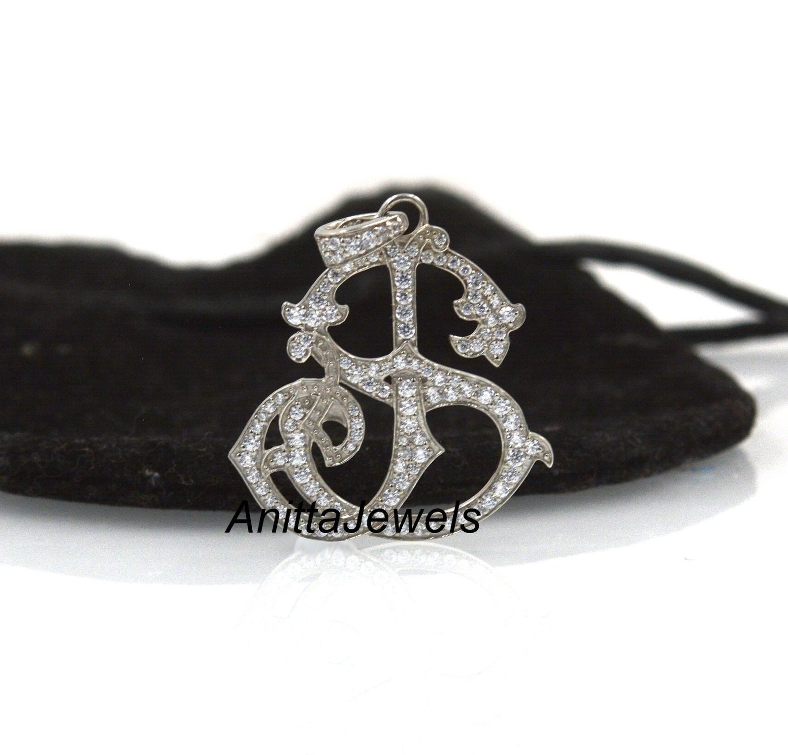 Diamond Monogram Pendant: Custom 925 Silver Alphabet Jewelry - View 4 - Anitta Jewels | SKU: etsy_1088458993 Diamond Monogram Pendant: Custom 925 Silver Alphabet Jewelry - View 4 - Anitta Jewels | SKU: etsy_1088458993