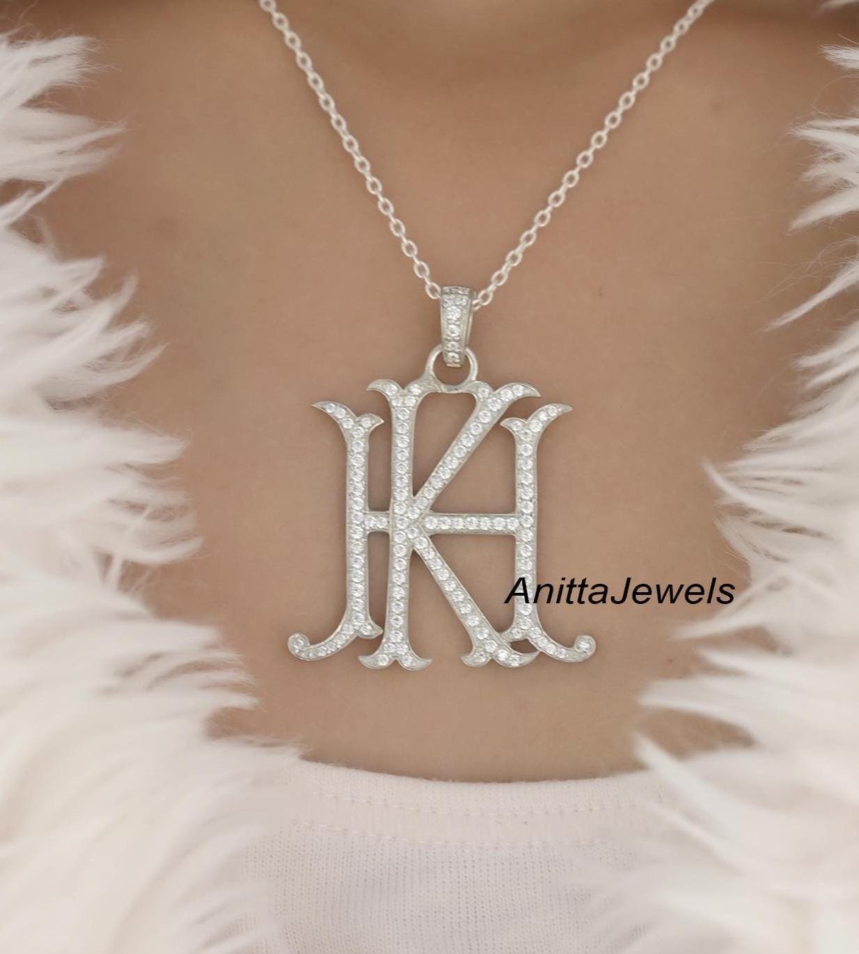 Diamond Monogram Pendant: Custom 925 Silver Alphabet Jewelry - View 7 - Anitta Jewels | SKU: etsy_1088458993 Diamond Monogram Pendant: Custom 925 Silver Alphabet Jewelry - View 7 - Anitta Jewels | SKU: etsy_1088458993