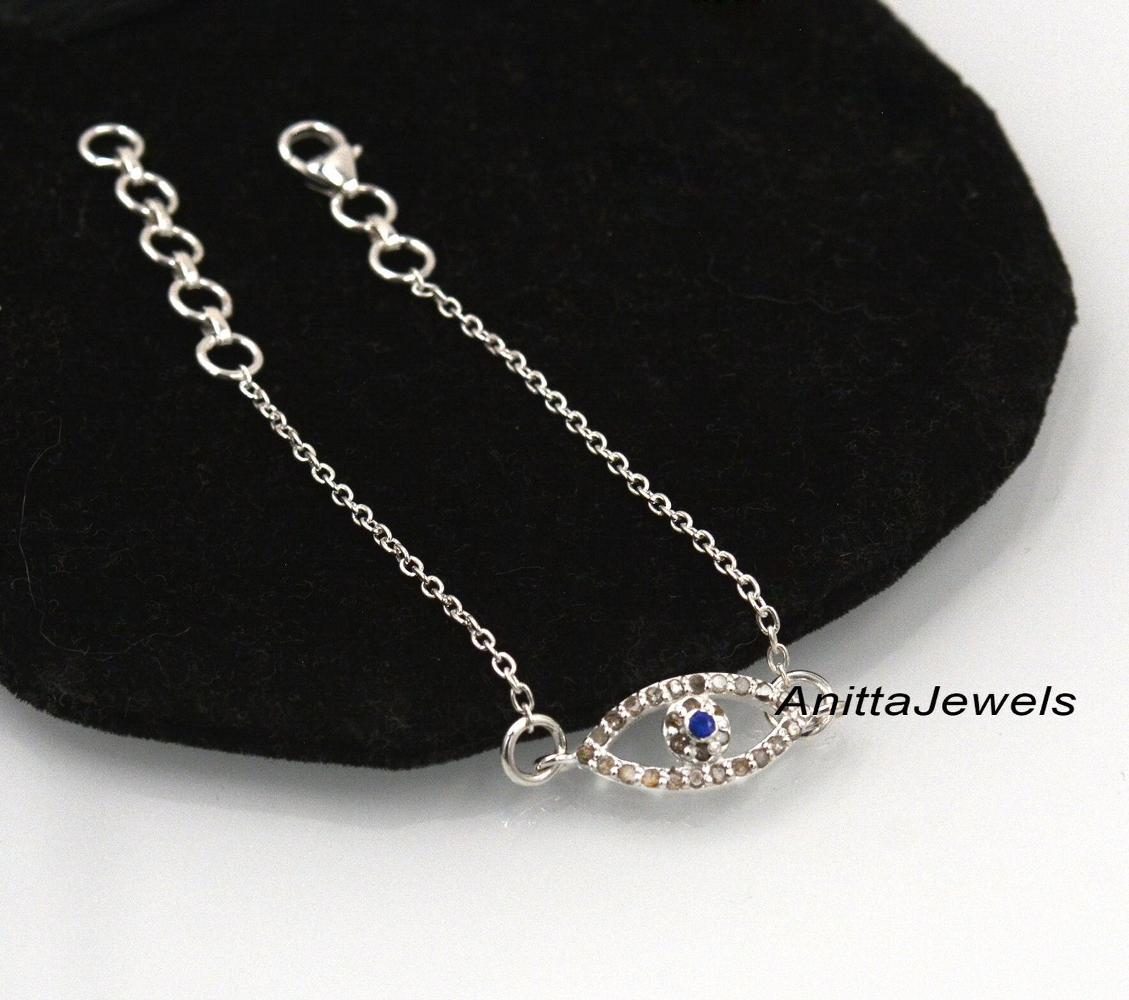 Diamond & Sapphire Evil Eye Bracelet: 925 Silver Adjustable Chain - Anitta Jewels | SKU: etsy_1091520776 Diamond & Sapphire Evil Eye Bracelet: 925 Silver Adjustable Chain - Anitta Jewels | SKU: etsy_1091520776