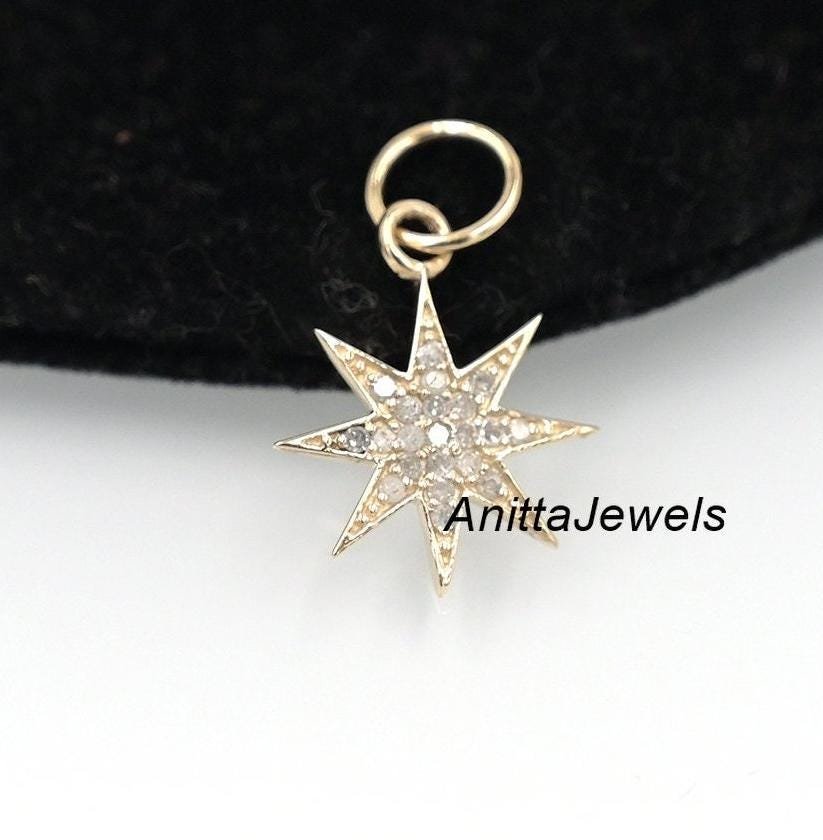 Diamond Starburst Pendant: 14k Gold Plated Silver Star Charm - View 2 - Anitta Jewels | SKU: etsy_1061660969 Diamond Starburst Pendant: 14k Gold Plated Silver Star Charm - View 2 - Anitta Jewels | SKU: etsy_1061660969