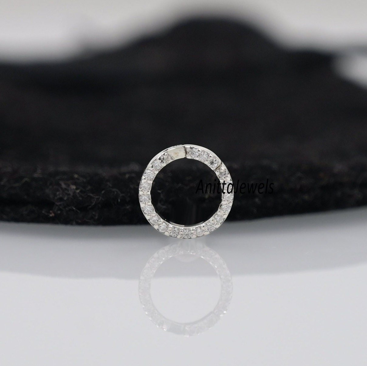 Diamond Sterling Silver Charm Enhancer: Elongated Circle Charm Holder - View 5 - Anitta Jewels | SKU: etsy_984710783 Diamond Sterling Silver Charm Enhancer: Elongated Circle Charm Holder - View 5 - Anitta Jewels | SKU: etsy_984710783