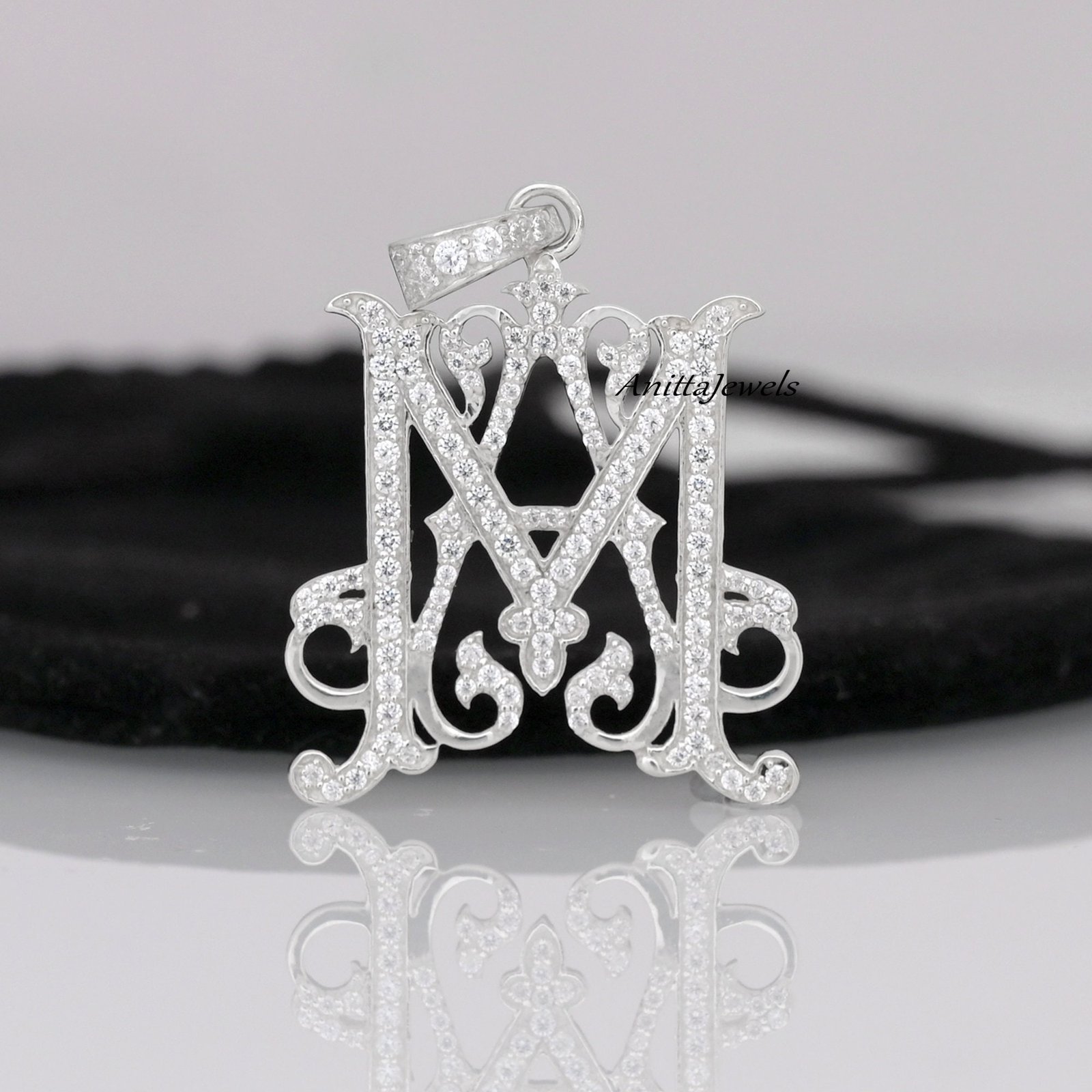 Diamond Turquoise 925 Silver Monogram Pendant - View 4 - Anitta Jewels | SKU: etsy_1082882109 Diamond Turquoise 925 Silver Monogram Pendant - View 4 - Anitta Jewels | SKU: etsy_1082882109