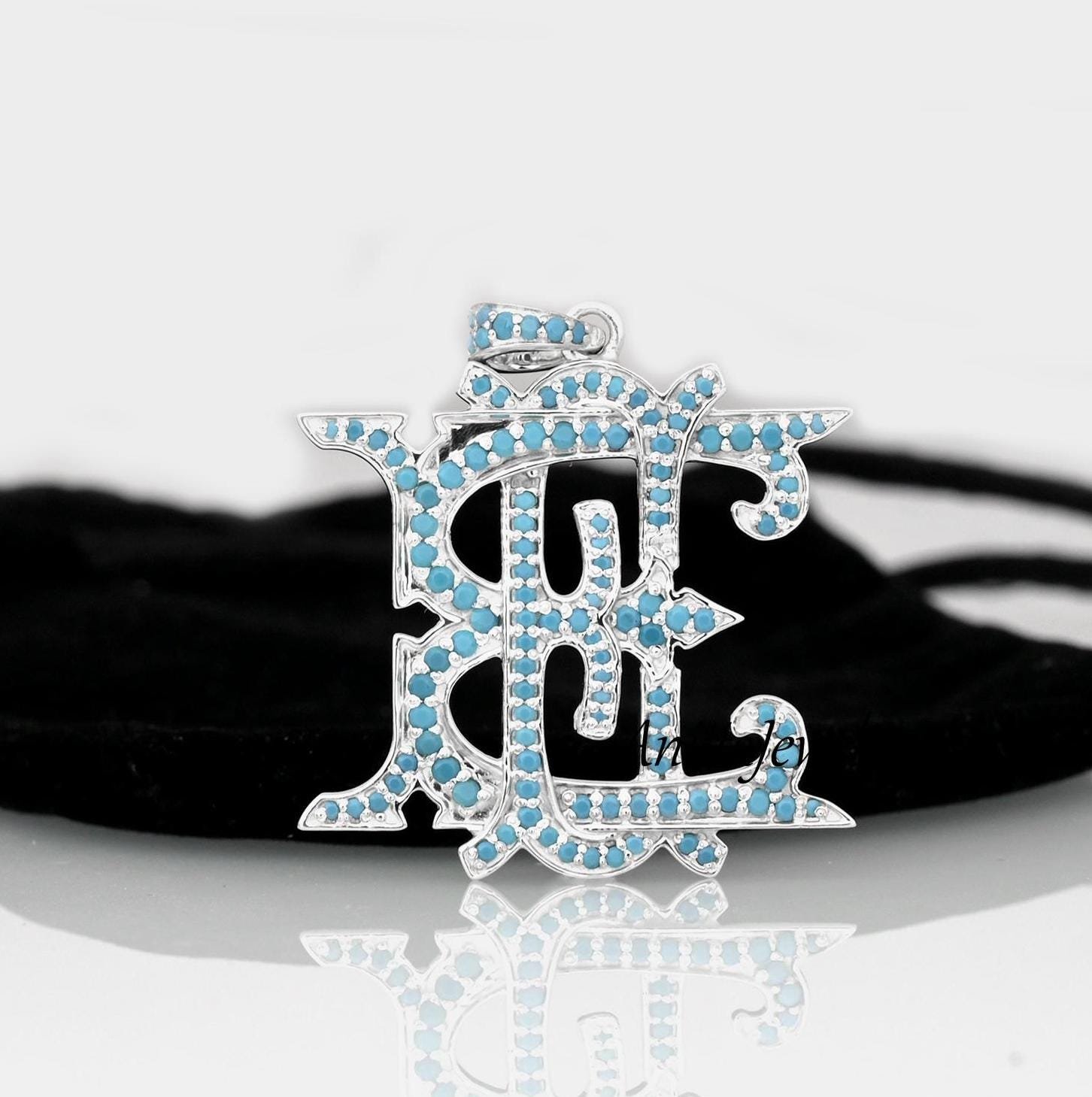 Diamond Turquoise 925 Silver Monogram Pendant - View 5 - Anitta Jewels | SKU: etsy_1082882109 Diamond Turquoise 925 Silver Monogram Pendant - View 5 - Anitta Jewels | SKU: etsy_1082882109