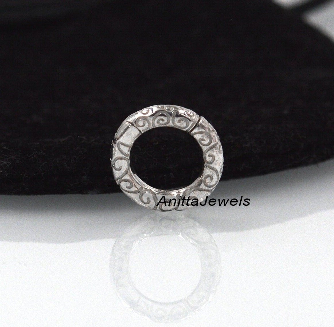 Engraved Sterling Silver Charm Holder: 14k Gold Accent, 15/20mm, multi enhancer lock - View 3 - Anitta Jewels | SKU: etsy_917 Engraved Sterling Silver Charm Holder: 14k Gold Accent, 15/20mm, multi enhancer lock - View 3 - Anitta Jewels | SKU: etsy_917