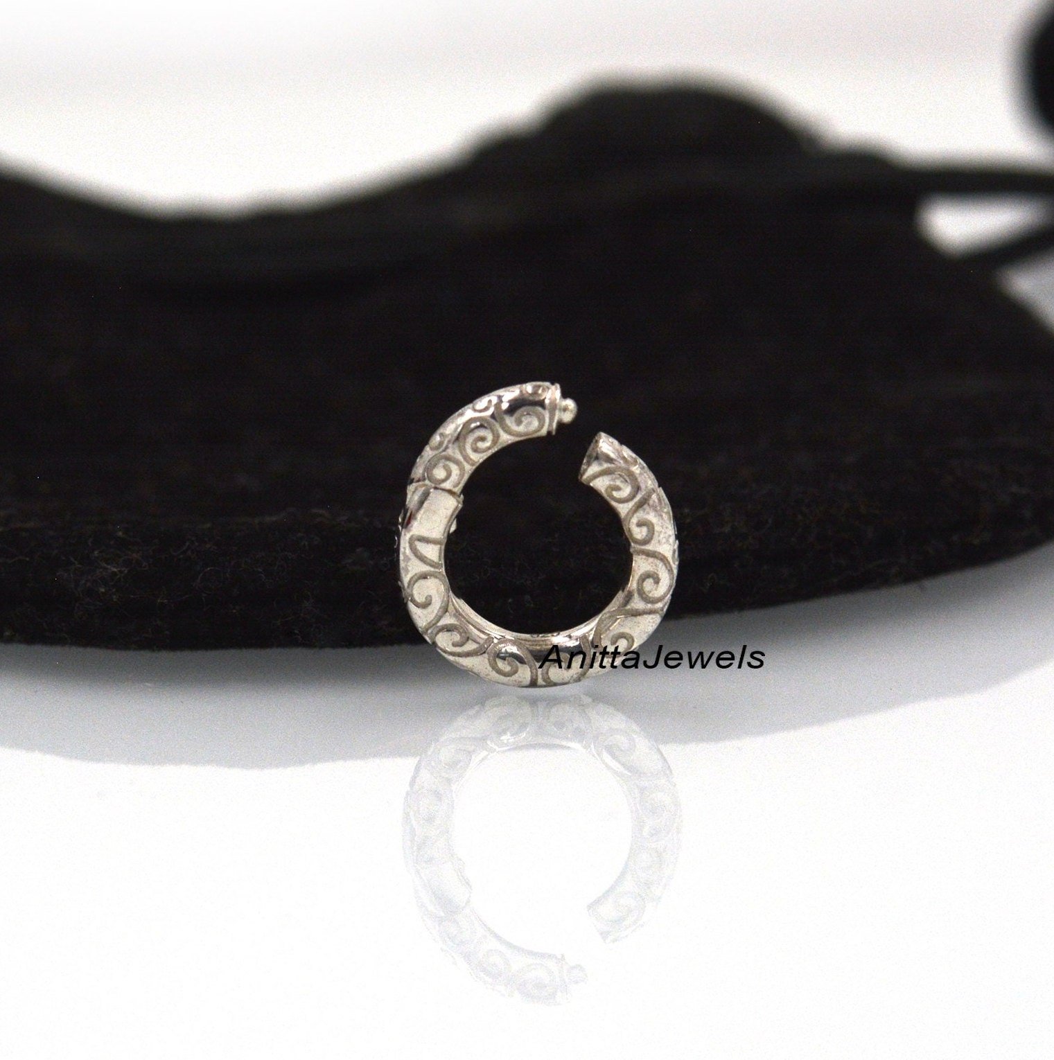 Engraved Sterling Silver Charm Holder: 14k Gold Accent, 15/20mm, multi enhancer lock - View 4 - Anitta Jewels | SKU: etsy_917 Engraved Sterling Silver Charm Holder: 14k Gold Accent, 15/20mm, multi enhancer lock - View 4 - Anitta Jewels | SKU: etsy_917