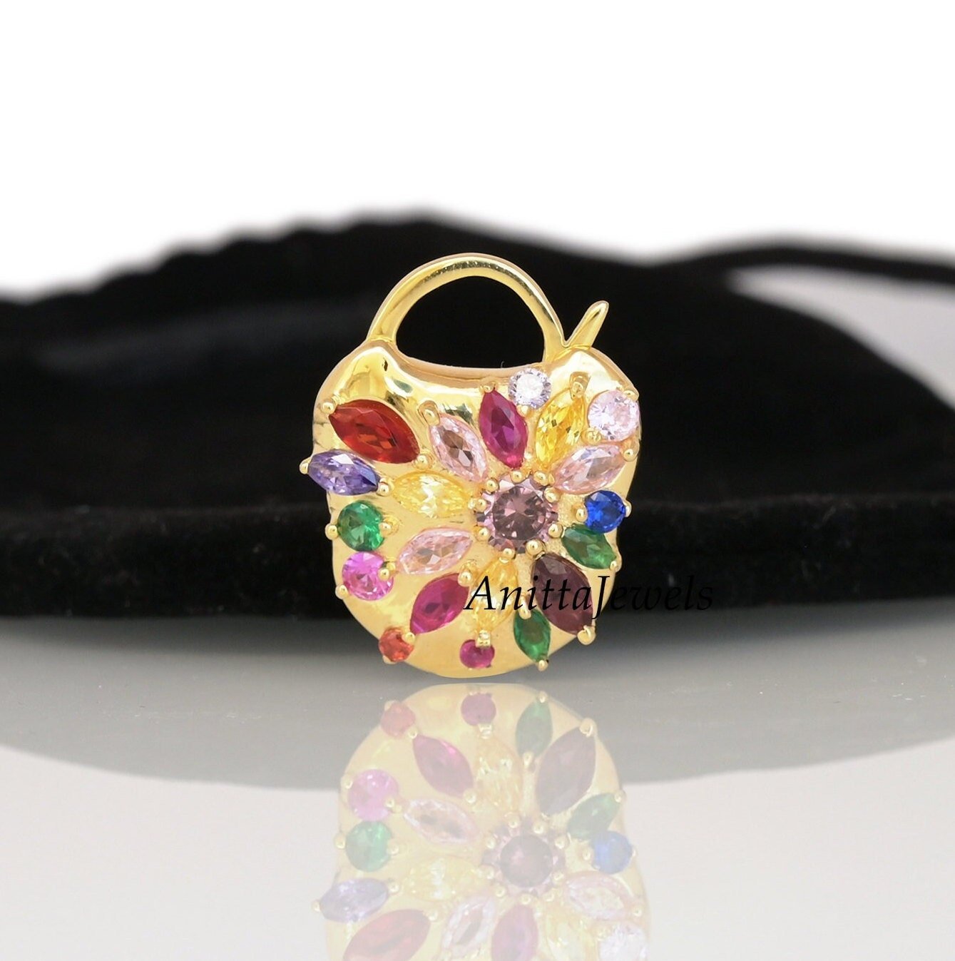Gold Vermeil Padlock Pendant: Multi Tourmaline 925 Silver Connector - Anitta Jewels | SKU: etsy_1061387020 Gold Vermeil Padlock Pendant: Multi Tourmaline 925 Silver Connector - Anitta Jewels | SKU: etsy_1061387020
