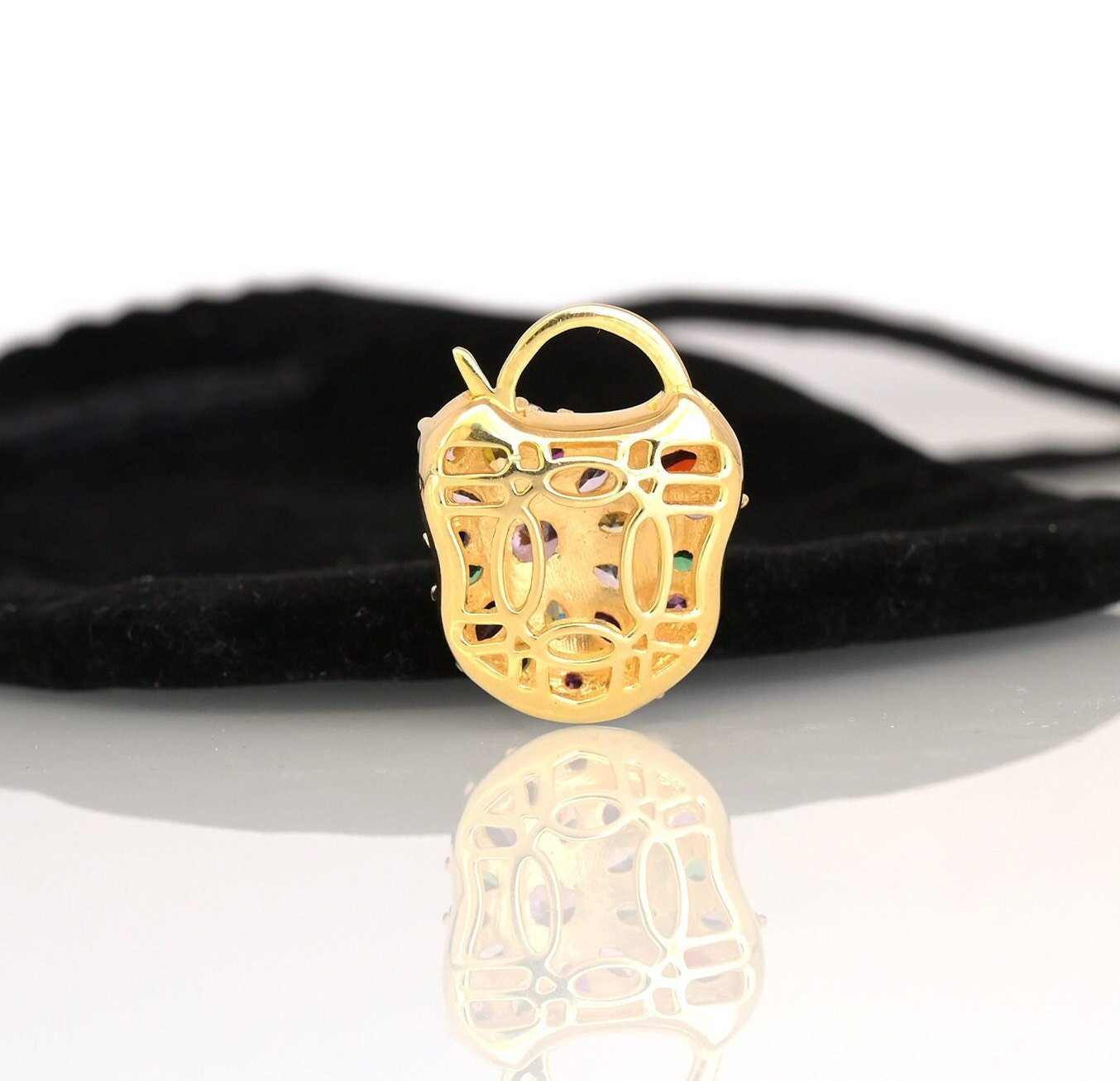 Gold Vermeil Padlock Pendant: Multi Tourmaline 925 Silver Connector - View 3 - Anitta Jewels | SKU: etsy_1061387020 Gold Vermeil Padlock Pendant: Multi Tourmaline 925 Silver Connector - View 3 - Anitta Jewels | SKU: etsy_1061387020