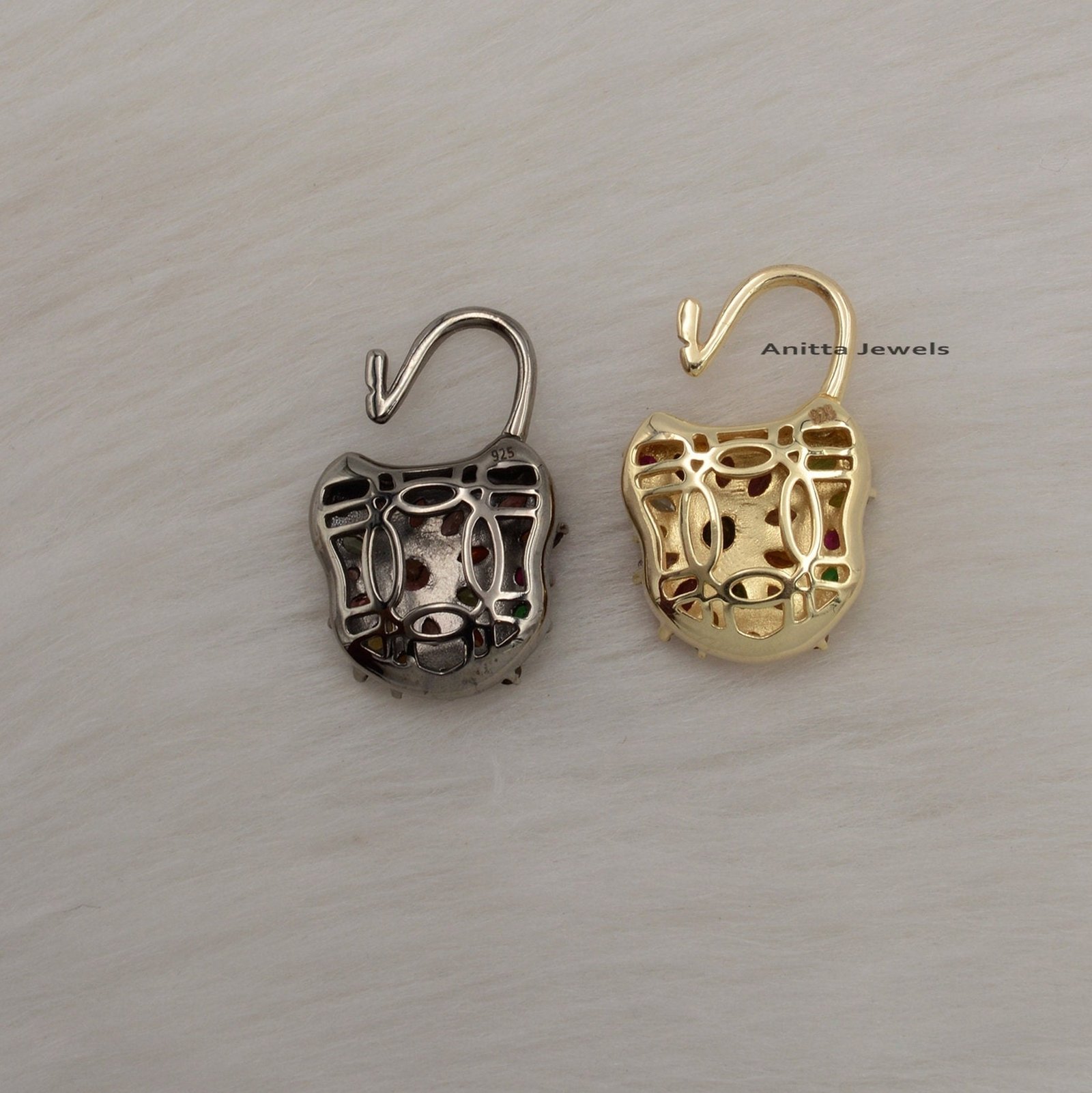 Gold Vermeil Padlock Pendant: Multi Tourmaline 925 Silver Connector - View 5 - Anitta Jewels | SKU: etsy_1061387020 Gold Vermeil Padlock Pendant: Multi Tourmaline 925 Silver Connector - View 5 - Anitta Jewels | SKU: etsy_1061387020